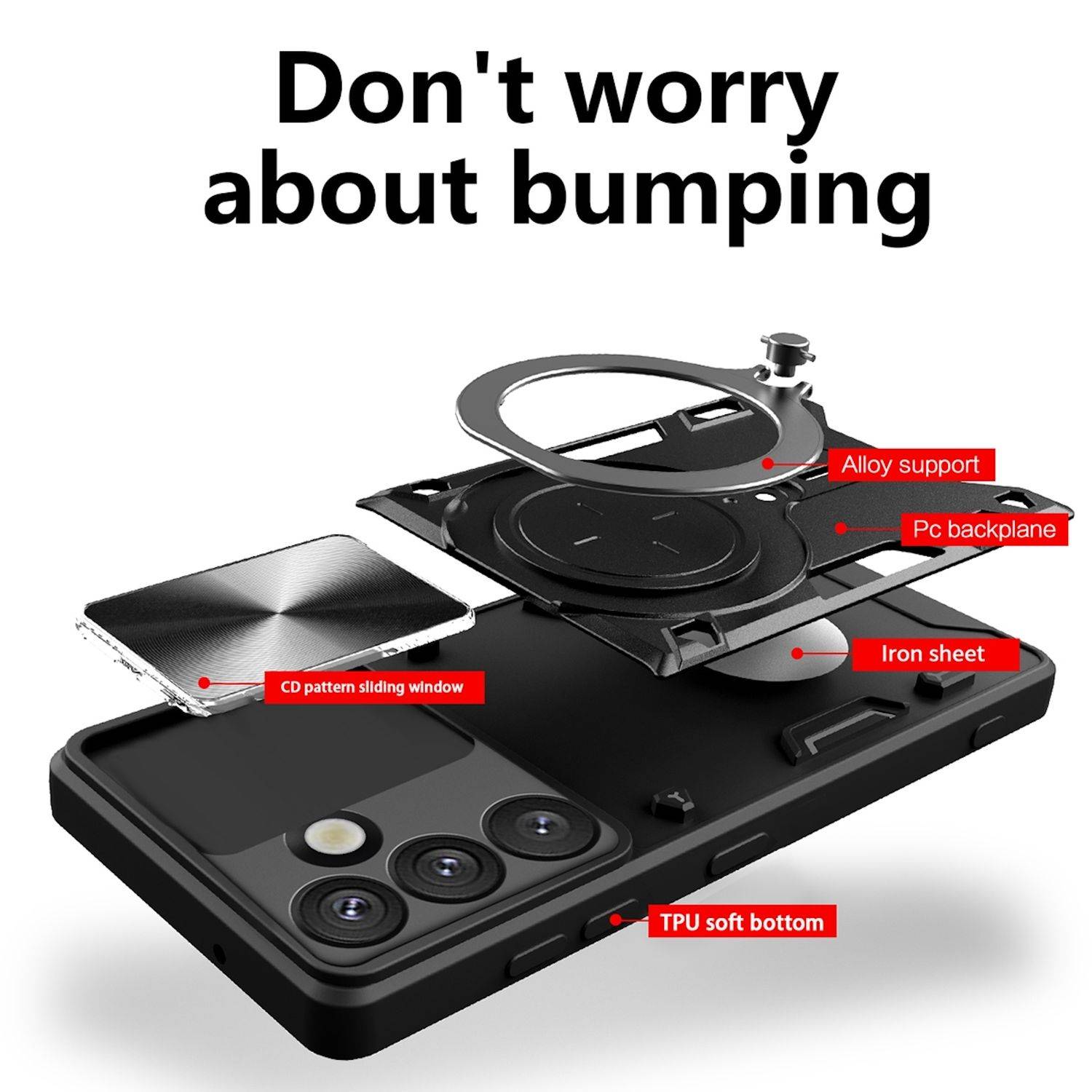 Für Samsung Galaxy S25 Plus Textur Sliding Kamera TPU / PC Hülle Ring Schwarz