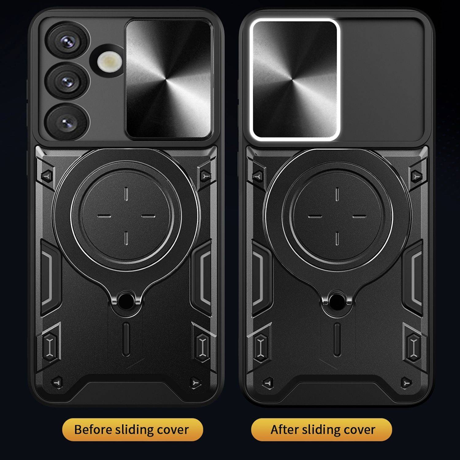 Für Samsung Galaxy S25 Plus Textur Sliding Kamera TPU / PC Hülle Ring Schwarz