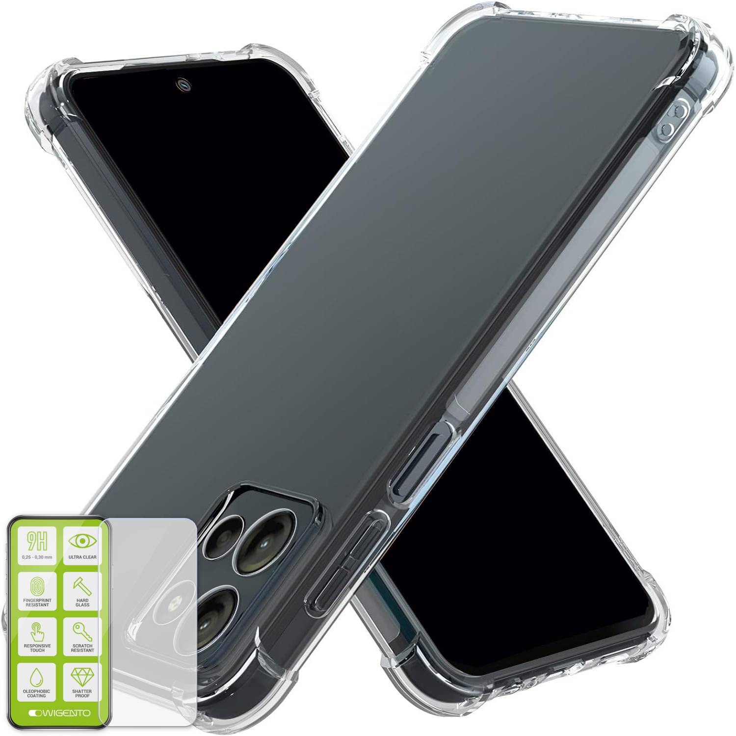 Für Motorola Moto G15 Schock TPU Handy Schutz Hülle Transparent + 0,26 H9 Glas