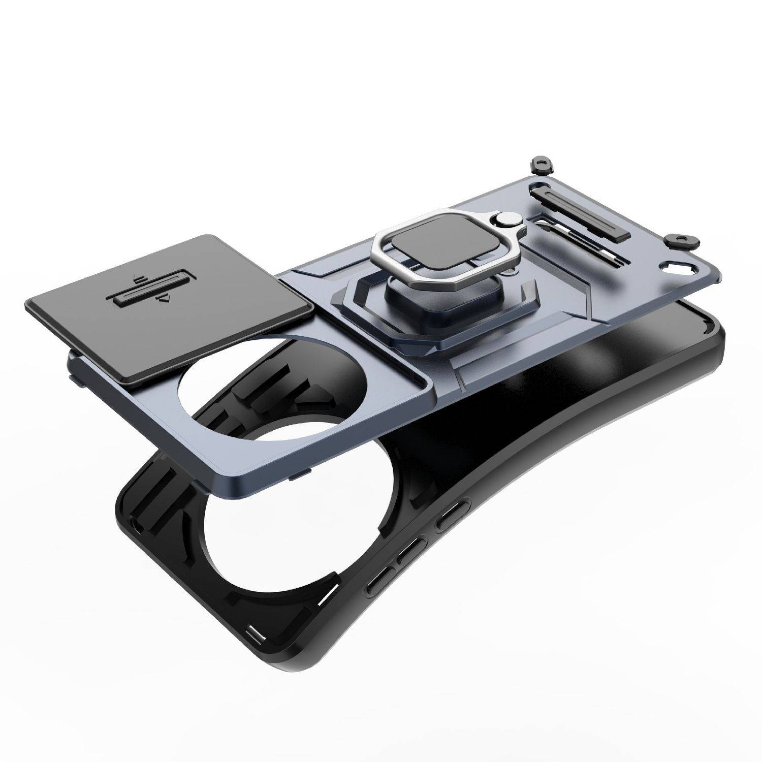 Für OnePlus 13 Sliding Kamera TPU Hybrid PC Schutz Hülle Ring Halterung Schwarz