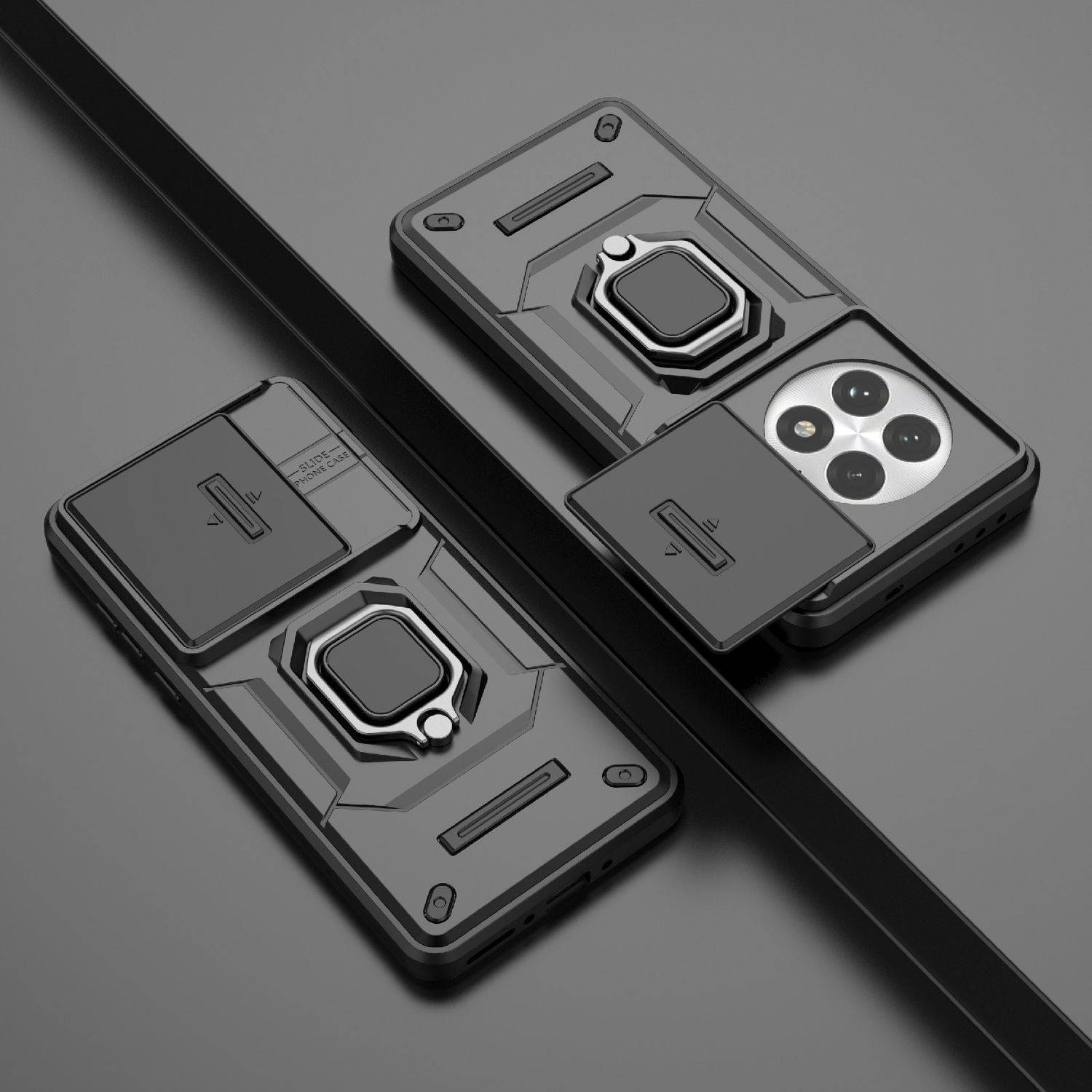 Für OnePlus 13 Sliding Kamera TPU Hybrid PC Schutz Hülle Ring Halterung Schwarz