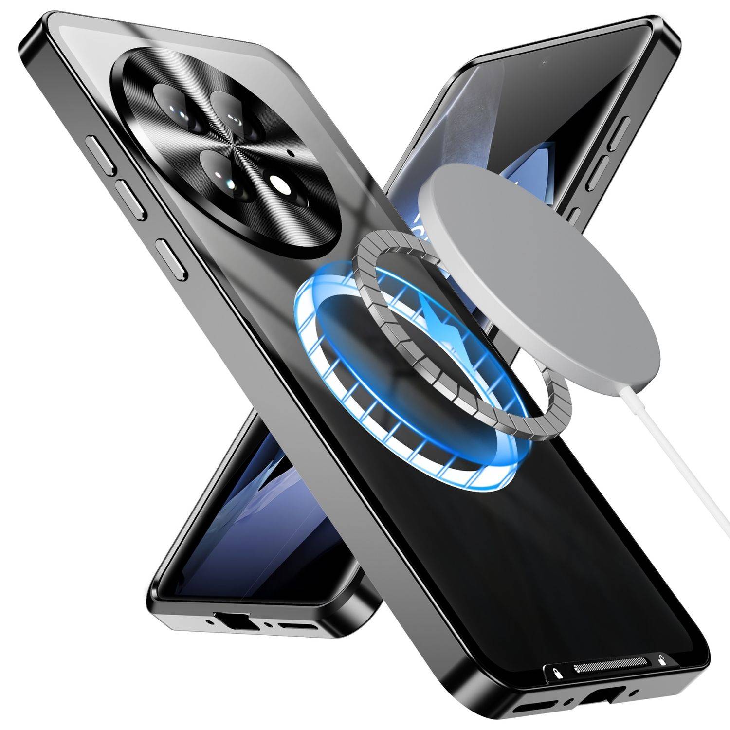 Für OnePlus 13 Magnetische Magsafe Frosted Metall Design Schutz Hülle Cover Schwarz