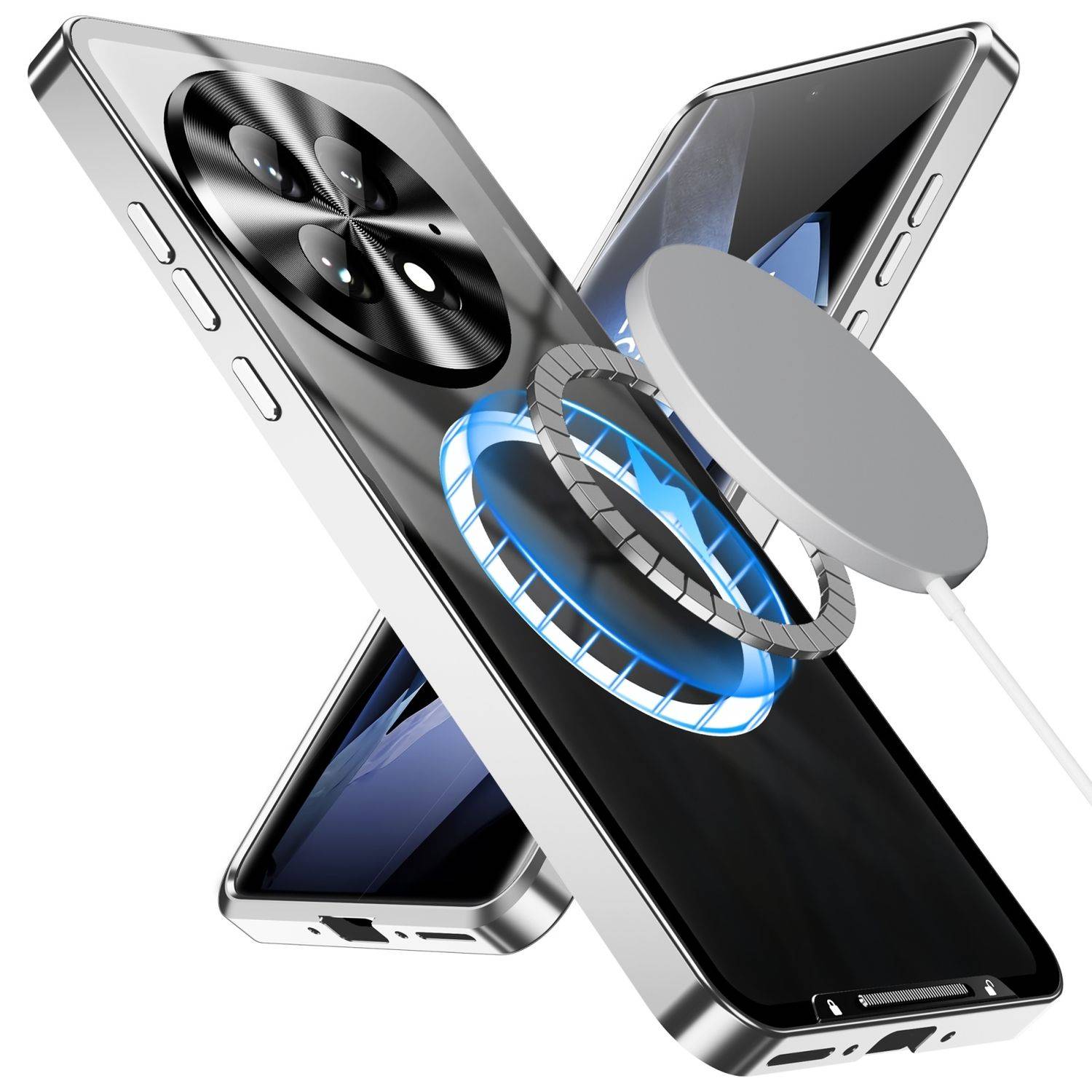 Für OnePlus 13 Magnetische Magsafe Frosted Metall Design Schutz Hülle Cover Silber