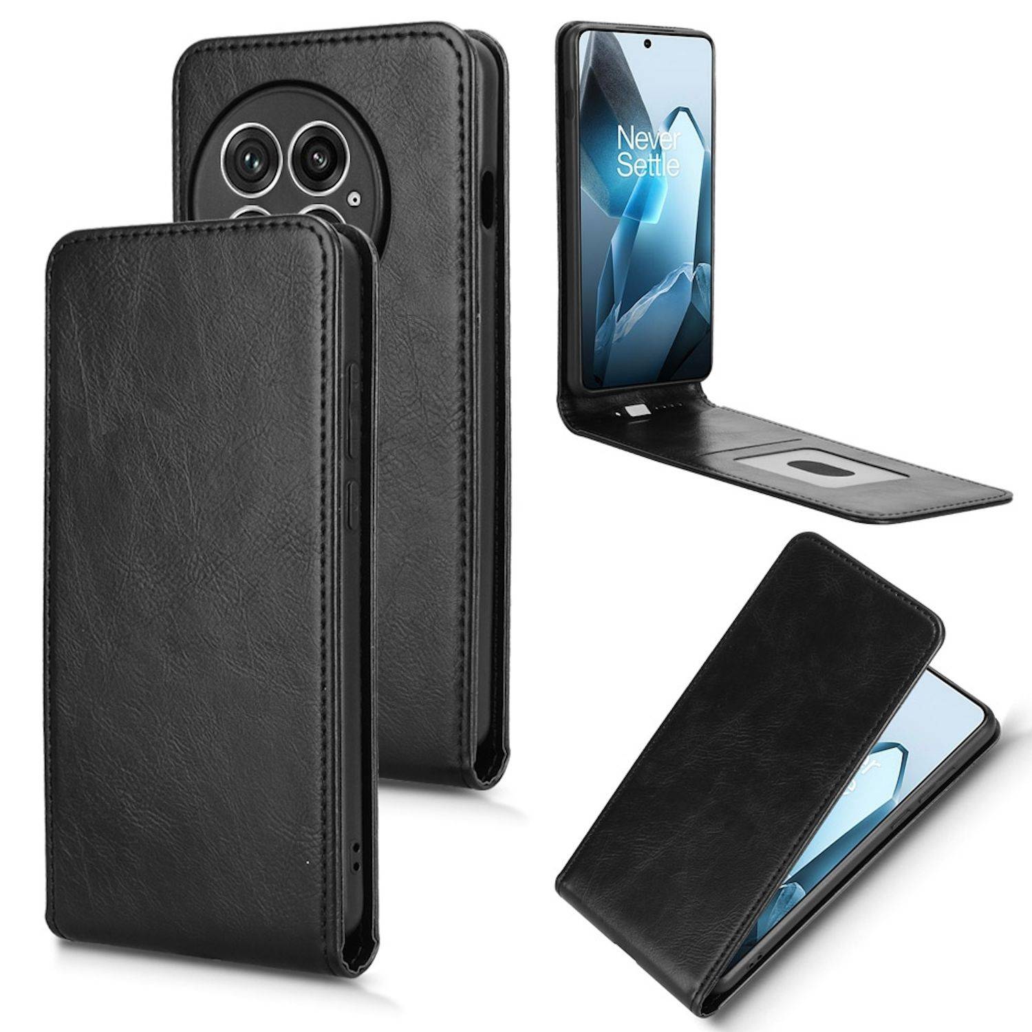 Für OnePlus 13 Magnetische Vertikale Wallet Fach Flip Kunstleder Hülle Schwarz
