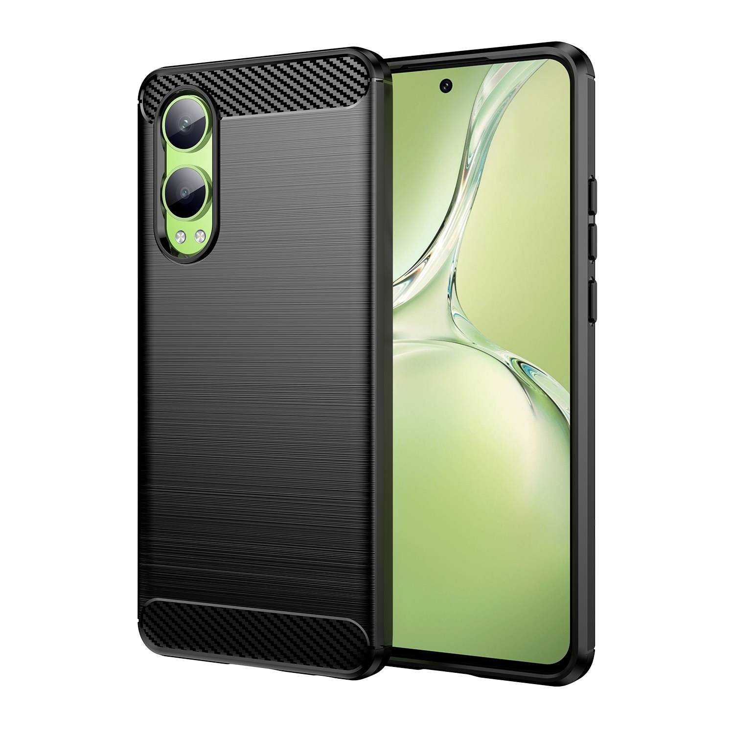 Für OnePlus Nord CE4 Lite Carbon Design Textur TPU Handy Tasche Cover Schwarz