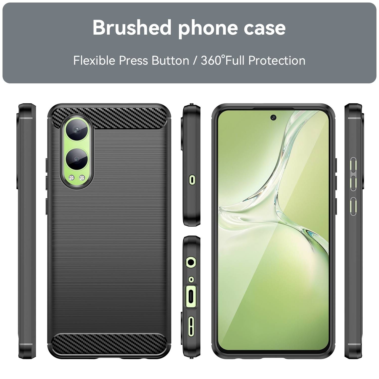 Für OnePlus Nord CE4 Lite Carbon Design Textur TPU Handy Tasche Cover Schwarz
