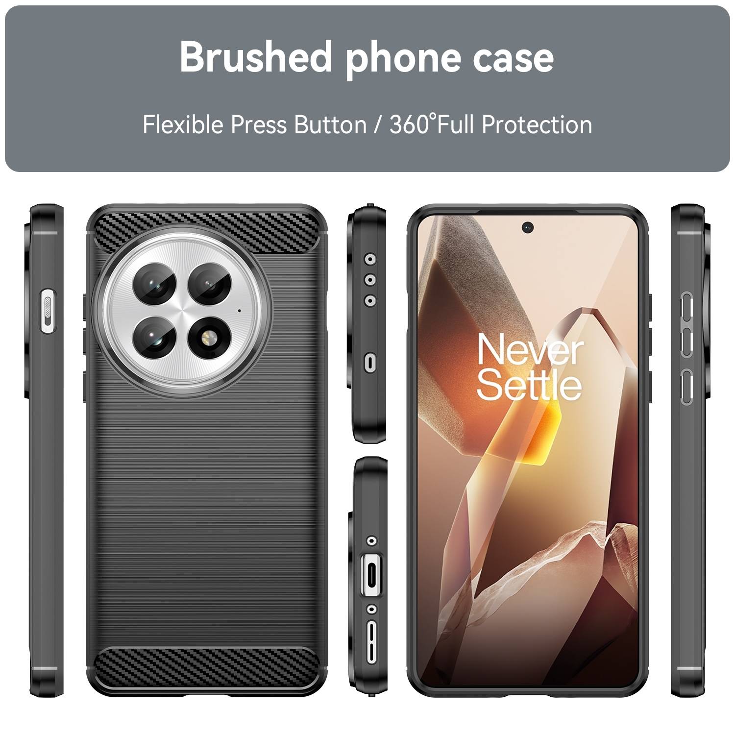 Für OnePlus 13 Carbon Brushed Design Textur TPU Handy Hülle Case Cover Schwarz