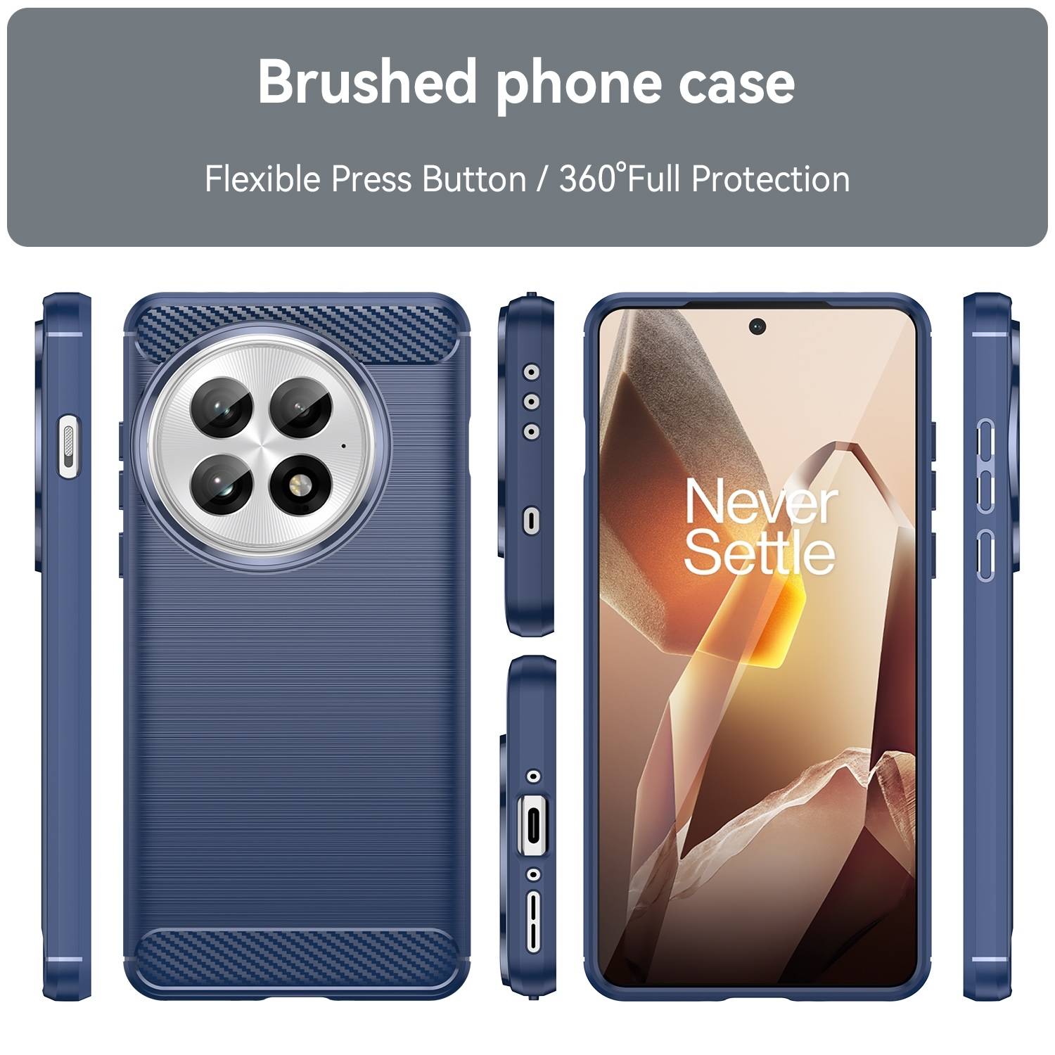 Für OnePlus 13 Carbon Brushed Design Textur TPU Handy Hülle Case Cover Blau