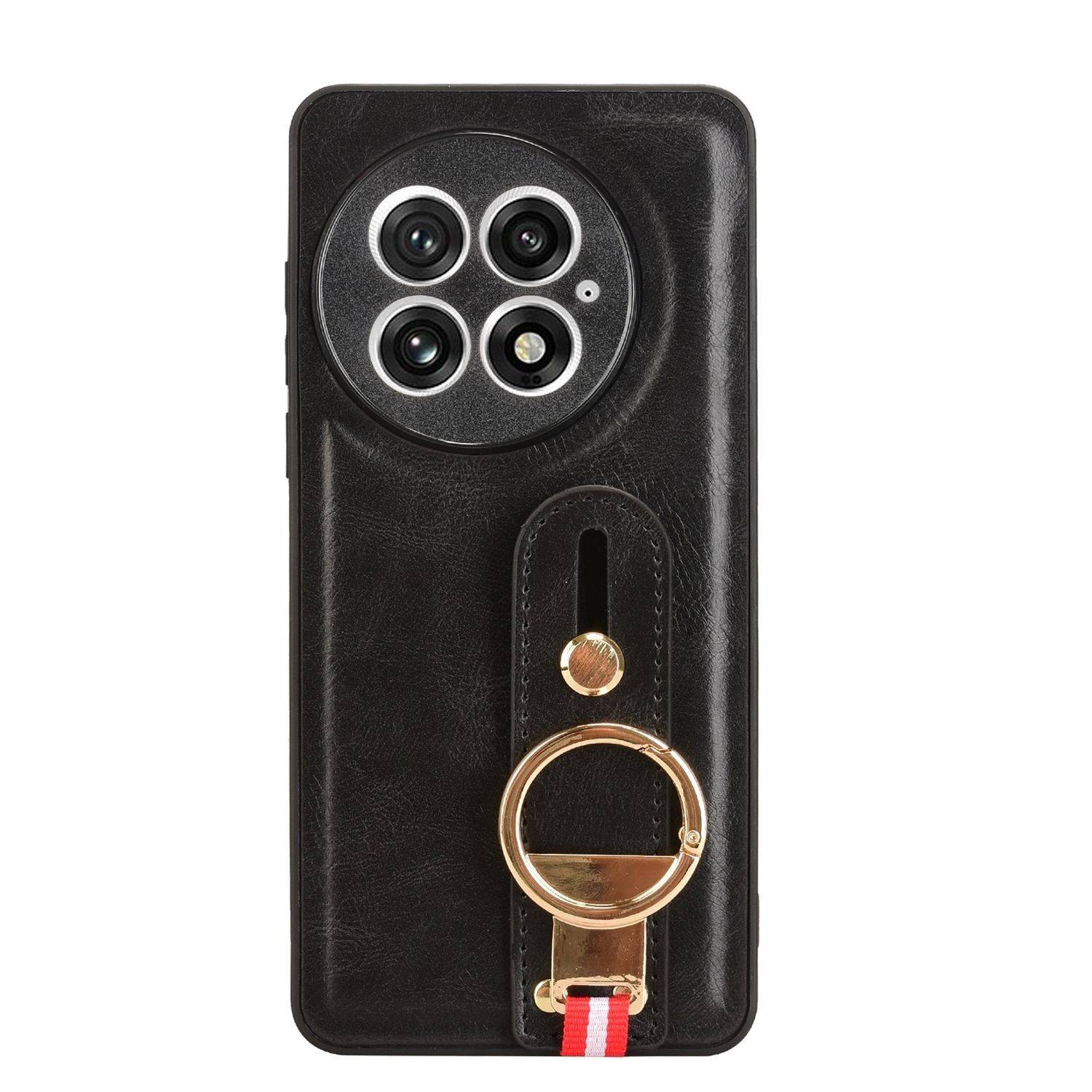 Für OnePlus 13 Design Kunstleder TPU Schutz Hülle mit Armband und Ring Schwarz