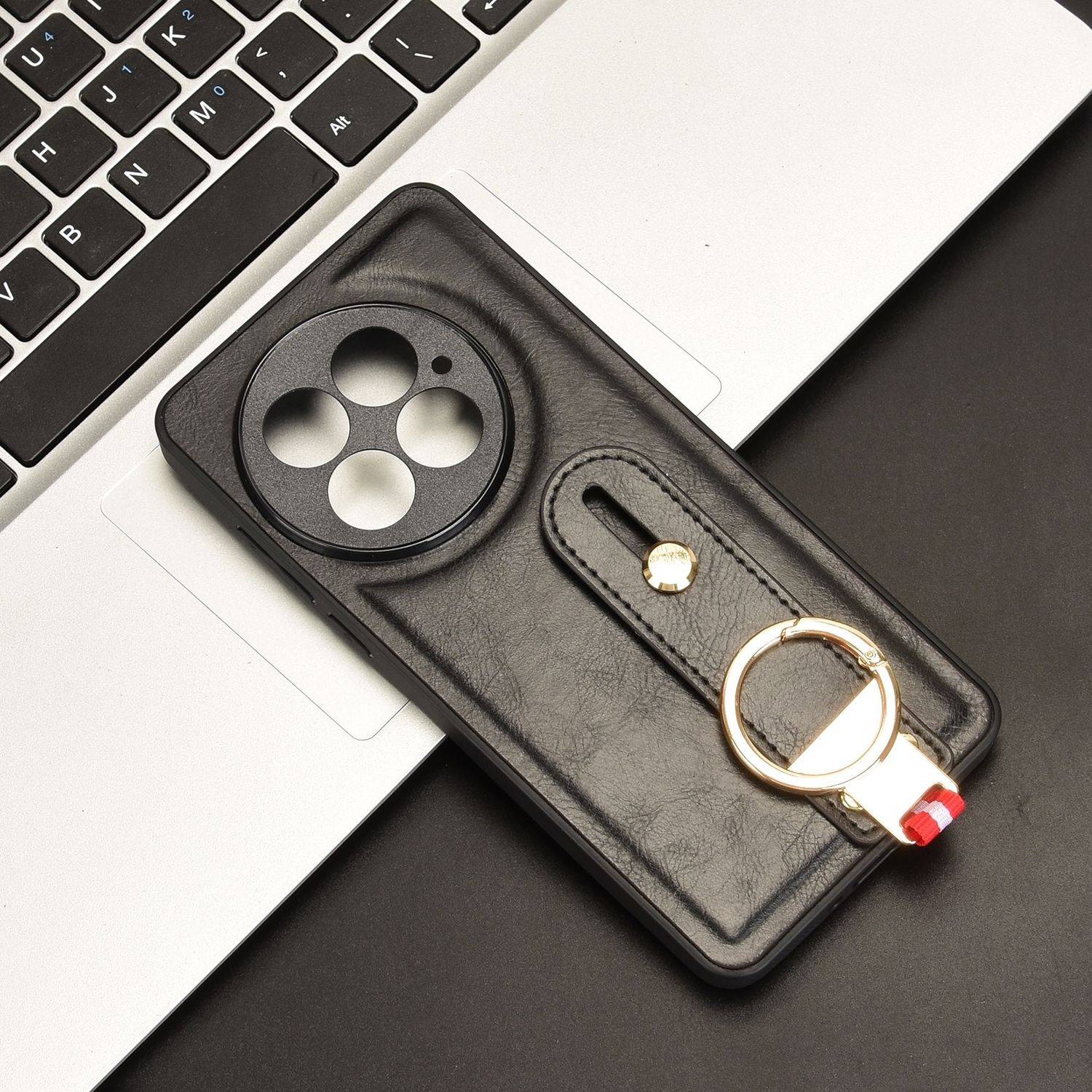 Für OnePlus 13 Design Kunstleder TPU Schutz Hülle mit Armband und Ring Schwarz