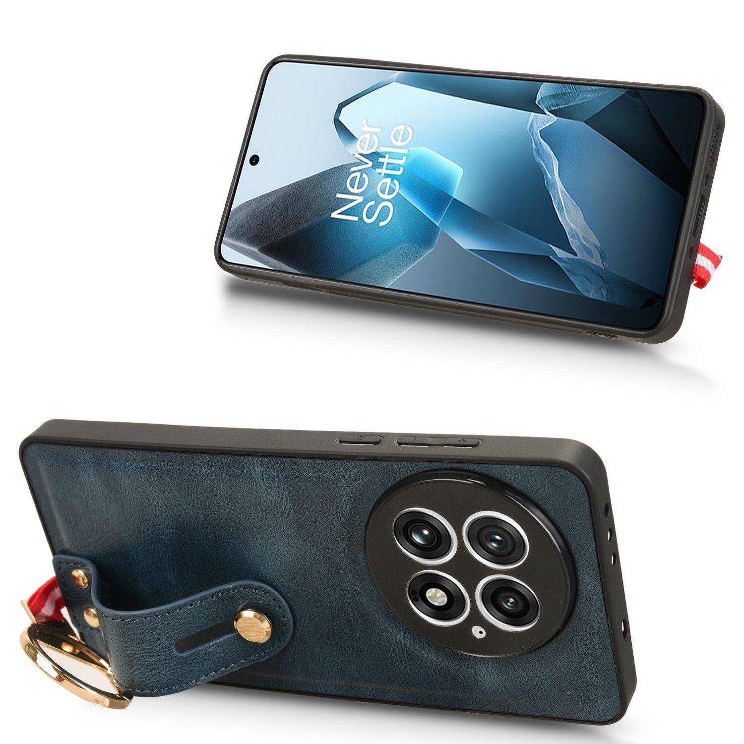 Für OnePlus 13 Design Kunstleder TPU Schutz Hülle mit Armband Ringhalter Blau