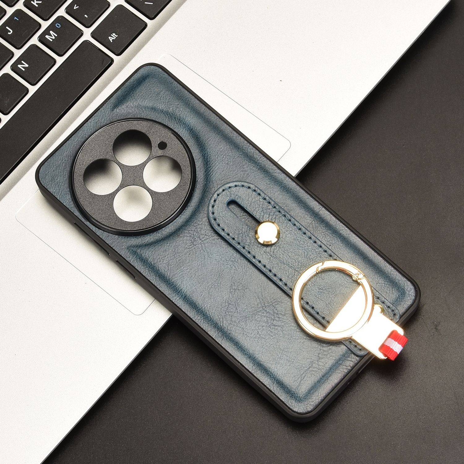 Für OnePlus 13 Design Kunstleder TPU Schutz Hülle mit Armband Ringhalter Blau