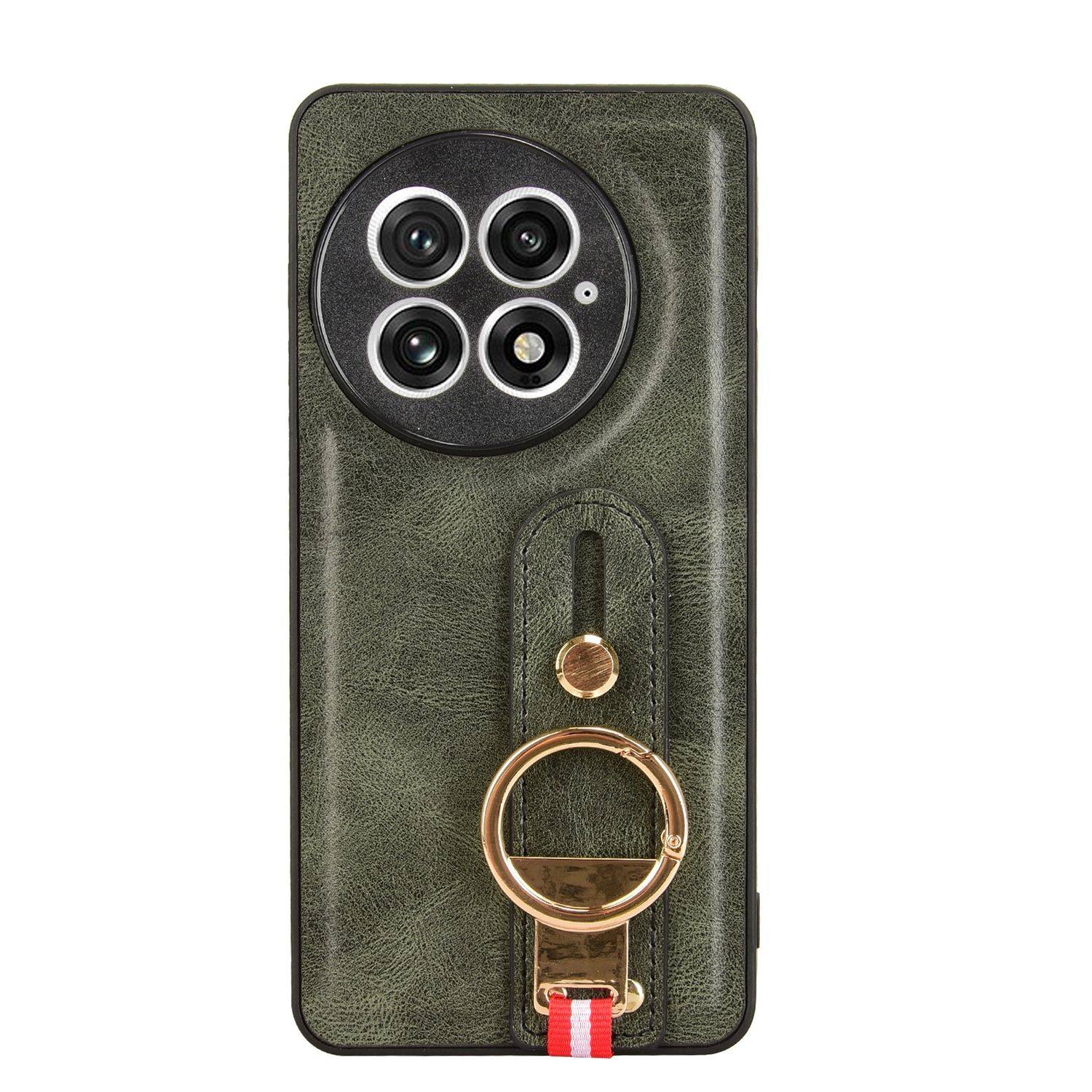 Für OnePlus 13 Design Kunstleder TPU Schutz Hülle mit Armband Ringhalter Grün