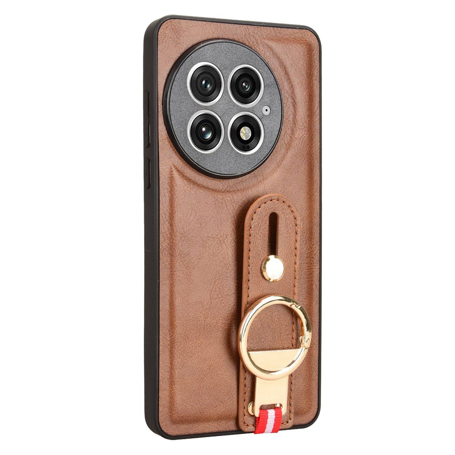 Für OnePlus 13 Design Kunstleder TPU Schutz Hülle mit Armband Ringhalter Braun