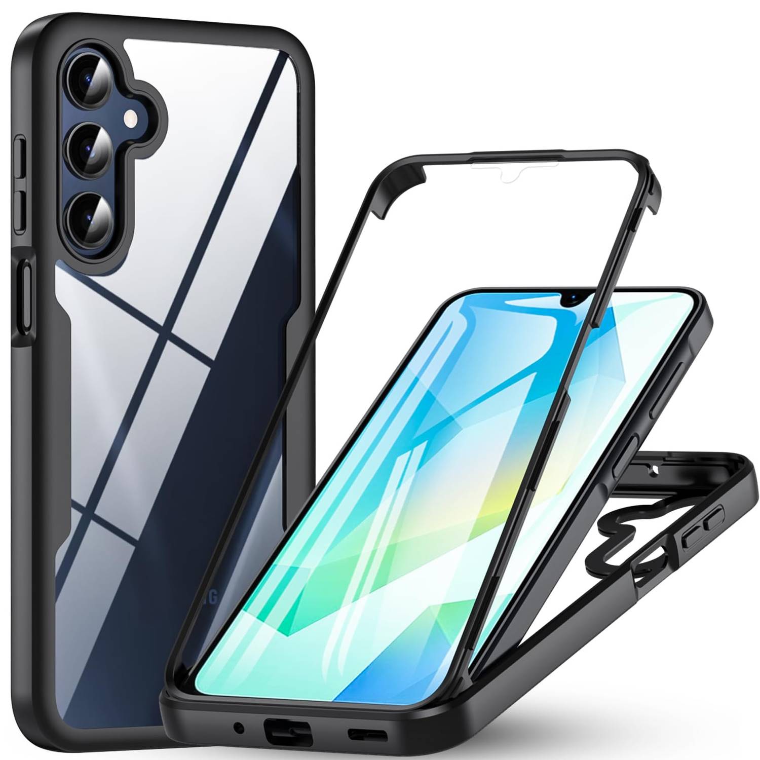 Für Samsung Galaxy A16 Full Cover 360 Acrylic Hybrid TPU Schutz Hülle Schwarz