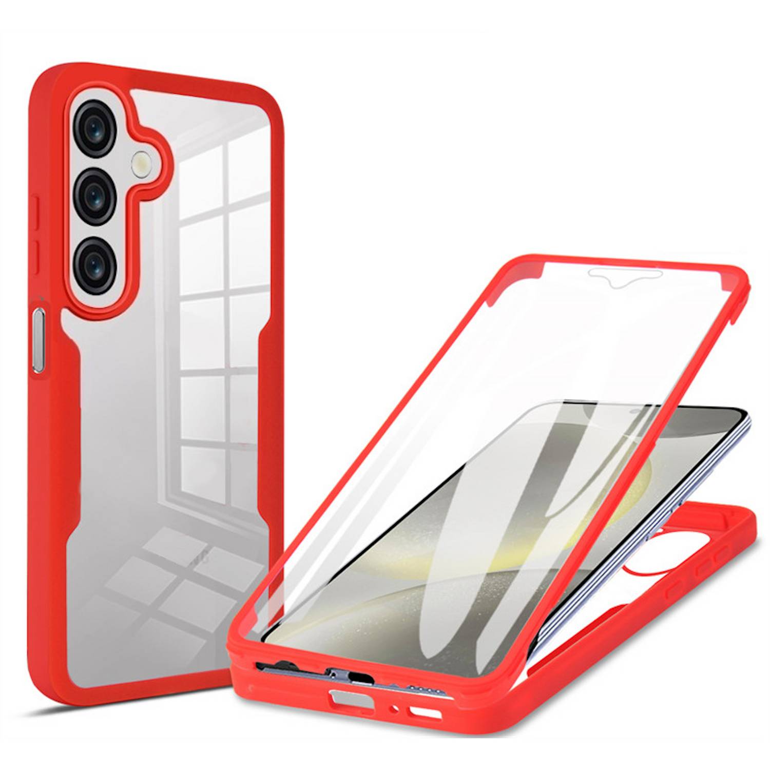 Für Samsung Galaxy A16 Full Cover 360 Grad Acrylic Hybrid TPU Schutz Hülle Rot
