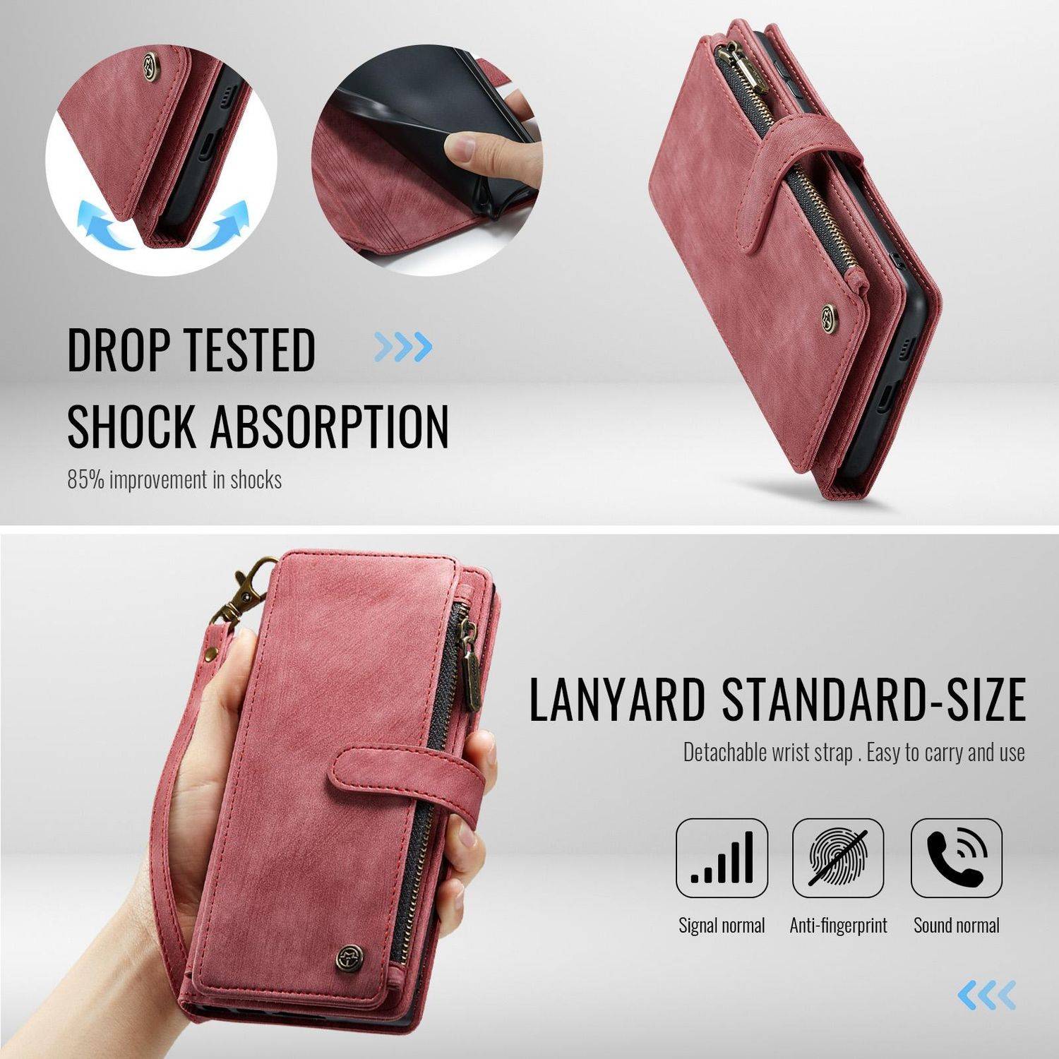 Für Samsung Galaxy S25 Plus 5G CaseMe Kunstleder Multifunktion Zipper Wallet Tasche Rot