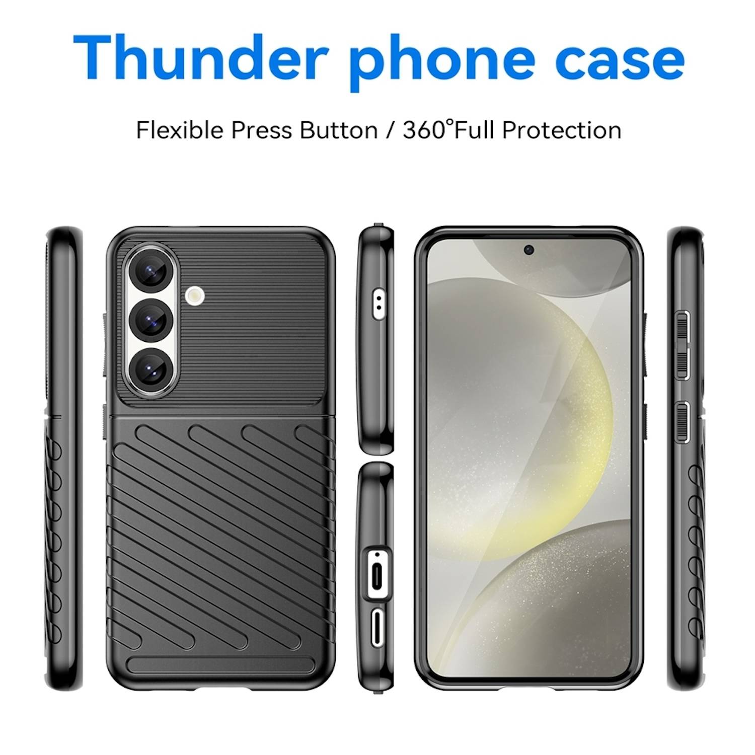 Für Samsung Galaxy S25 5G Schockfeste Thunderbolt TPU Handy Hülle Cover Schwarz