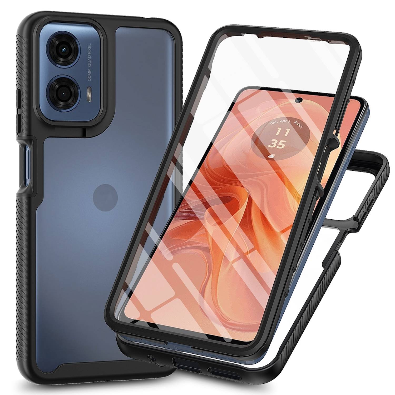 Für Motorola Moto G35 Sky Solid Color Series PC + TPU Hülle PET Folie Schwarz
