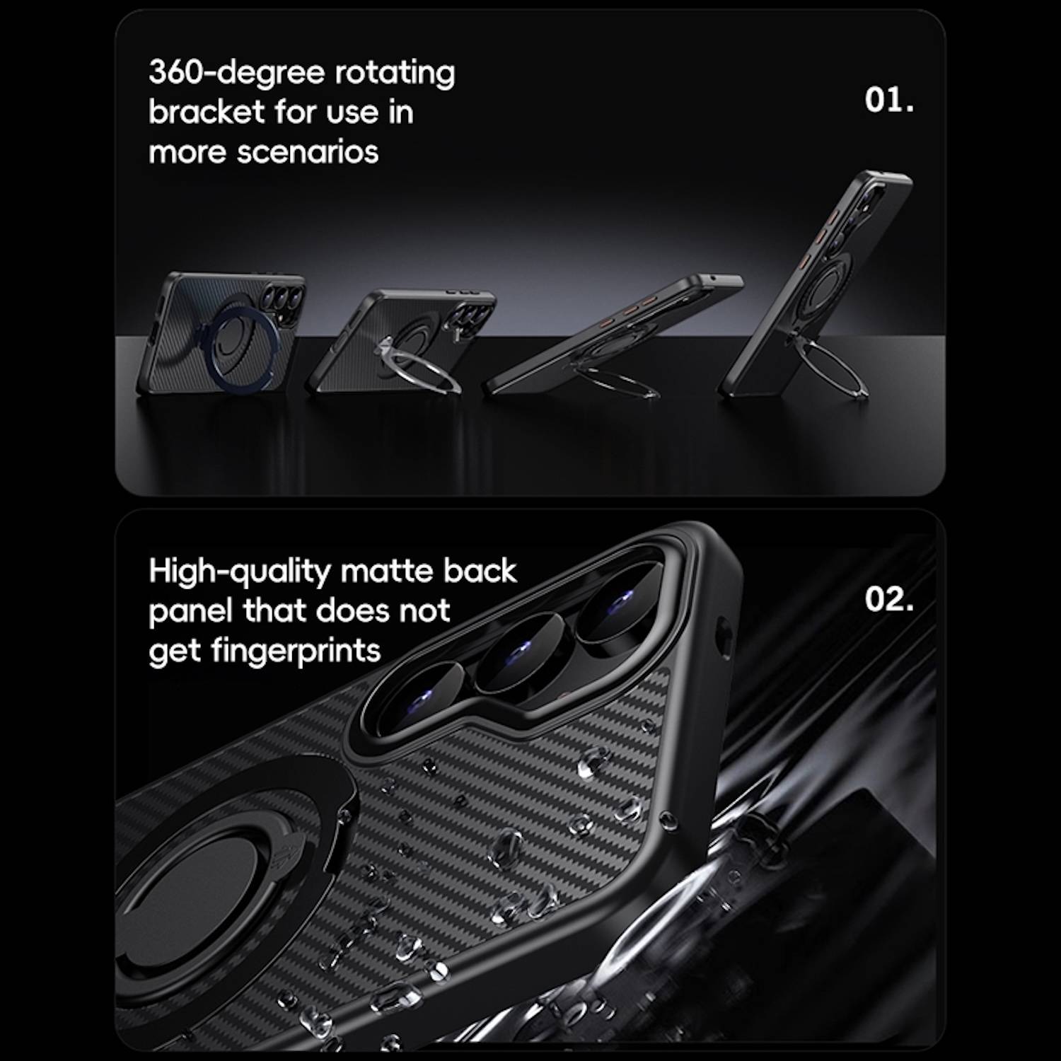 Für Samsung Galaxy S25 Plus MagSafe Carbon Design TPU 360 Ring Hülle Schwarz