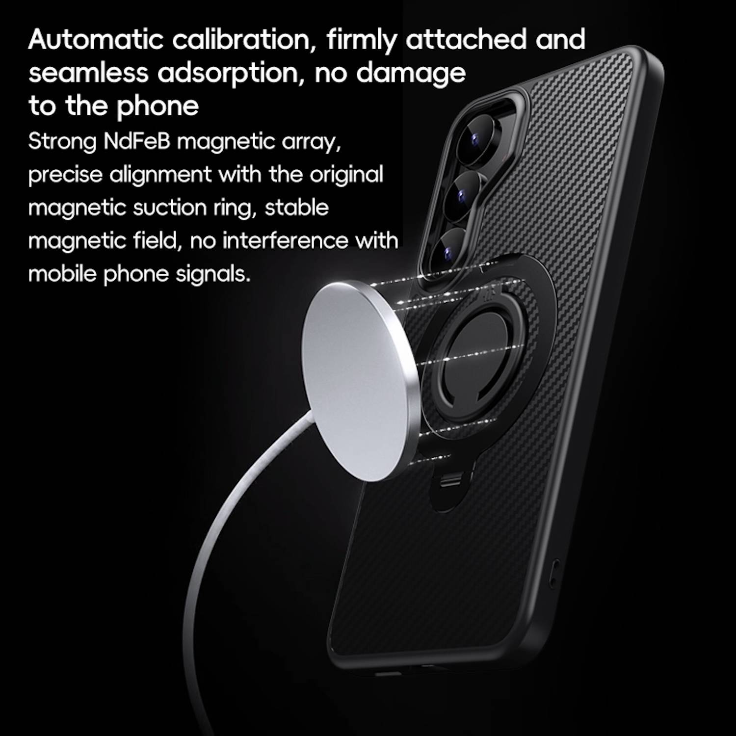 Für Samsung Galaxy S25 MagSafe Carbon Design TPU 360 Ring Schutz Hülle Silber