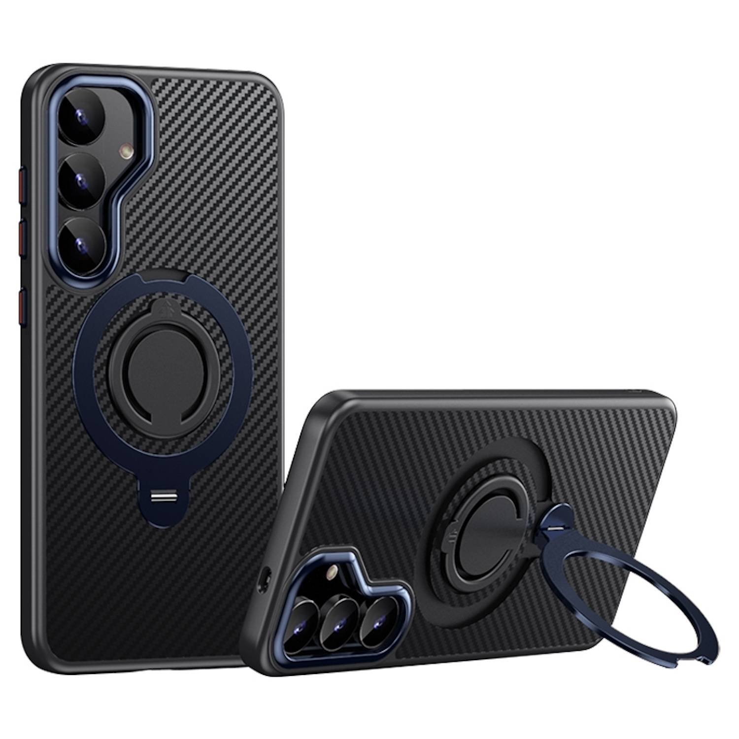 Für Samsung Galaxy S25 Plus MagSafe Carbon Design TPU 360 Grad Ring Schutz Hülle Blau