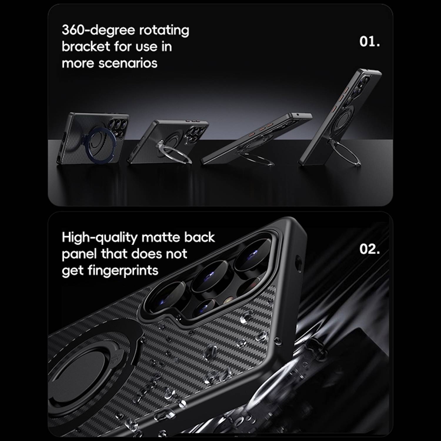 Für Samsung Galaxy S25 Ultra MagSafe Carbon Design TPU 360 Ring Hülle Silber