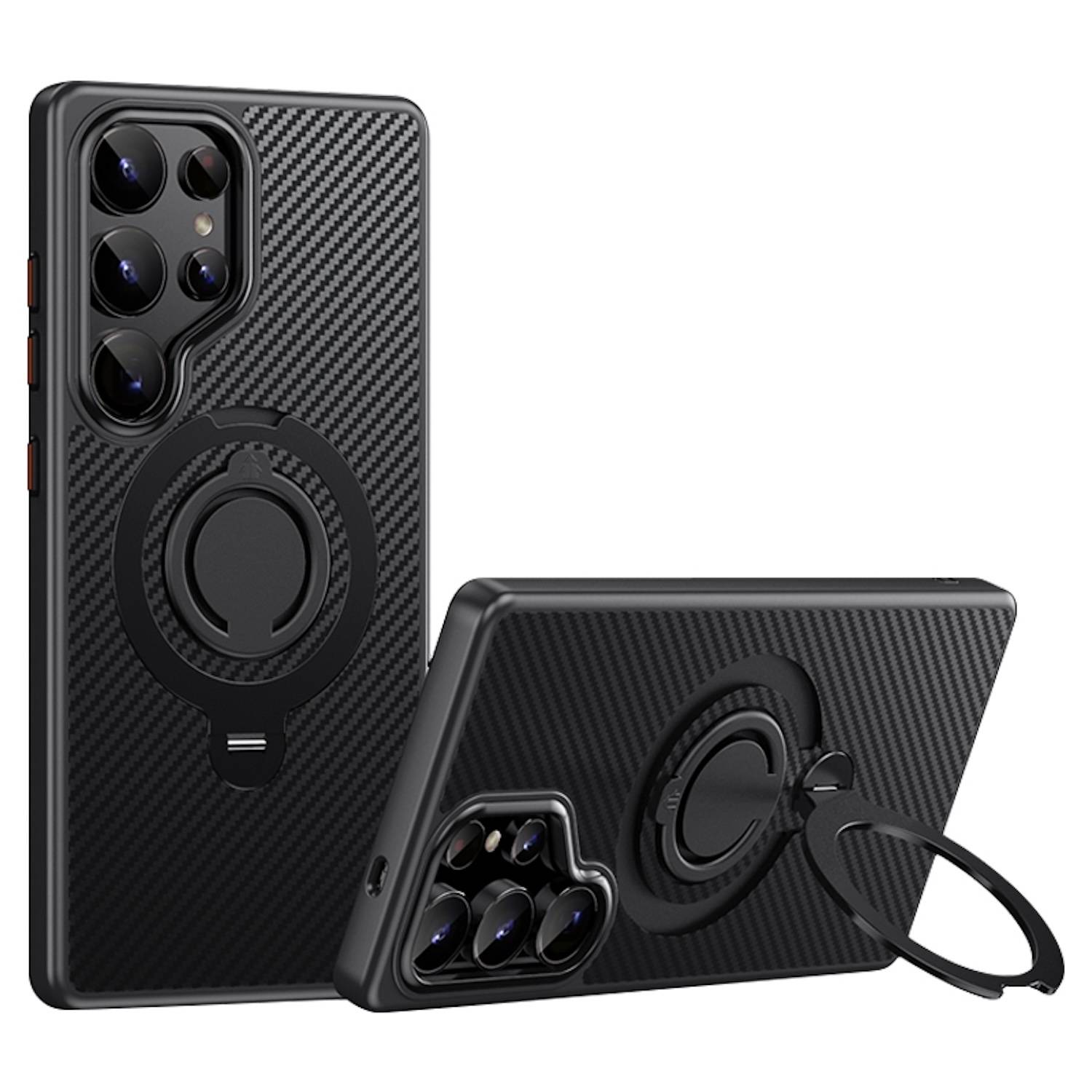 Für Samsung Galaxy S25 Ultra MagSafe Carbon Design TPU 360 Ring Hülle Schwarz