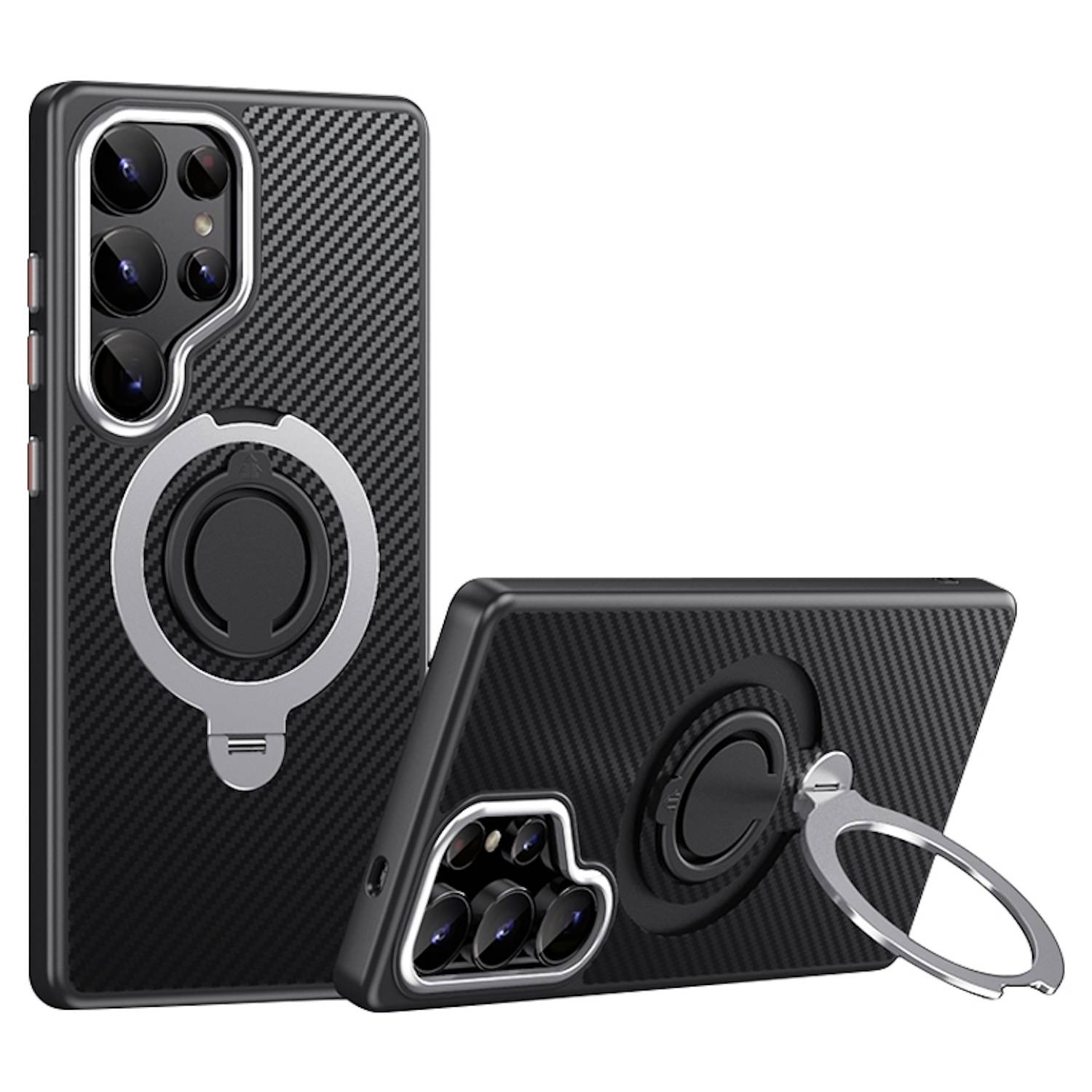 Für Samsung Galaxy S25 Ultra MagSafe Carbon Design TPU 360 Ring Hülle Silber