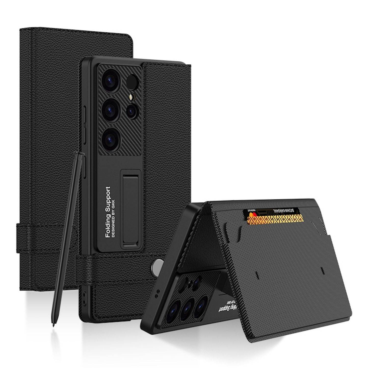 Für Samsung Galaxy S25 Ultra GKK MagSafe Flip Wallet Leder / TPU Hülle Schwarz