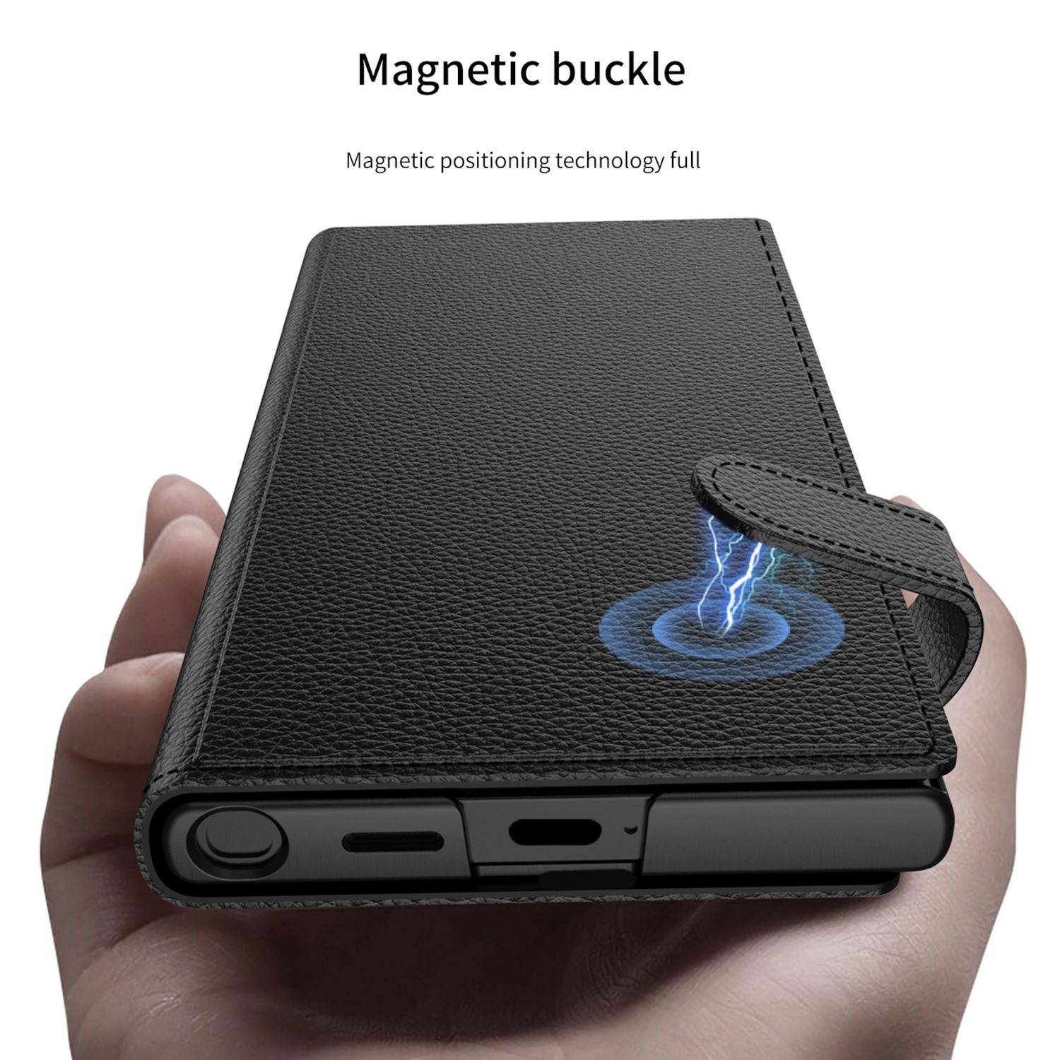 Für Samsung Galaxy S25 Ultra GKK MagSafe Flip Wallet Leder / TPU Hülle Schwarz