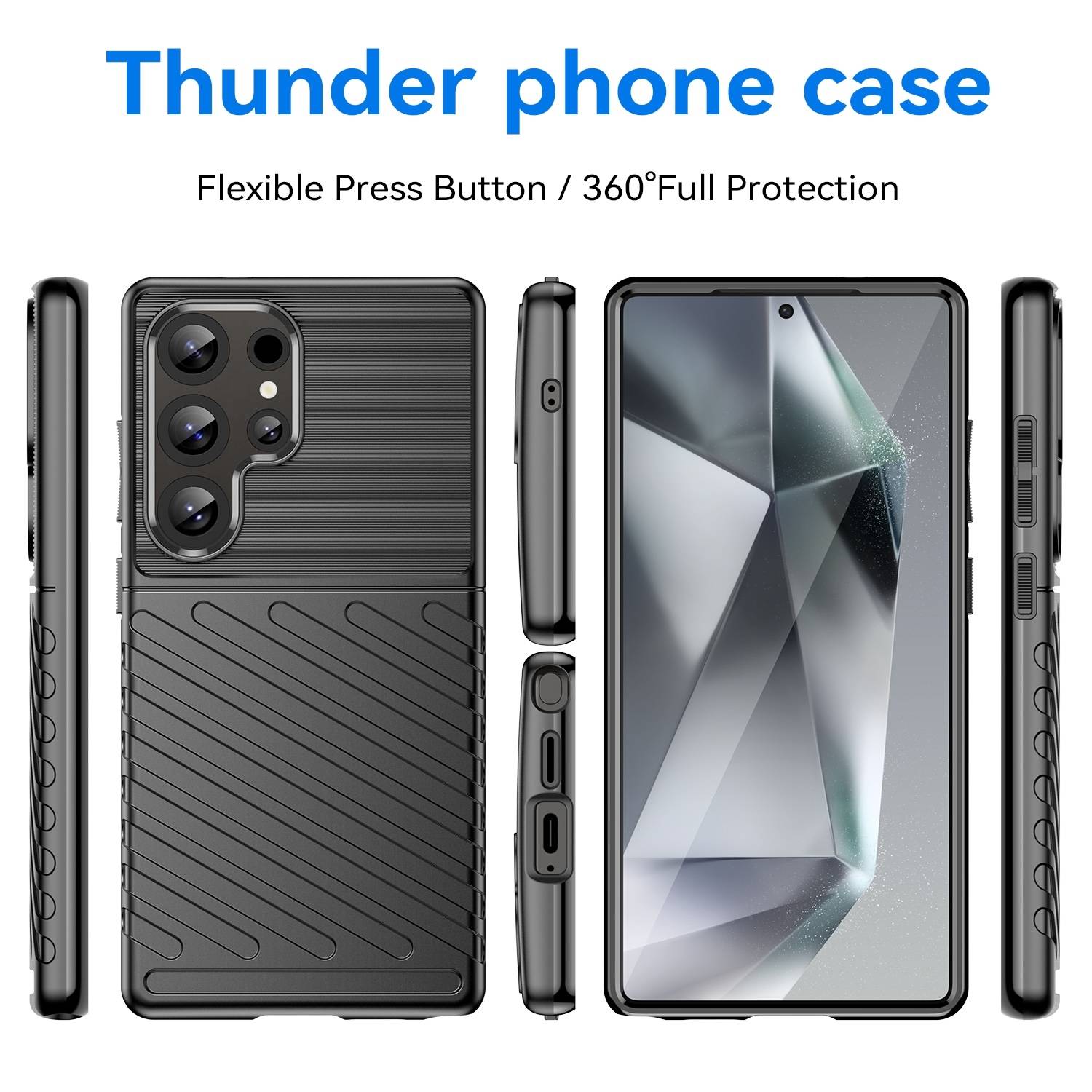 Für Samsung Galaxy S25 Ultra 5G Schockfeste Thunderbolt TPU Handy Hülle Schwarz
