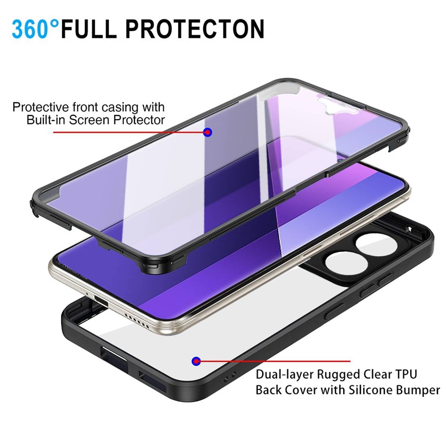 Für Samsung Galaxy S25 Ultra Full Cover Acrylic Hybrid TPU Schutz Hülle Schwarz