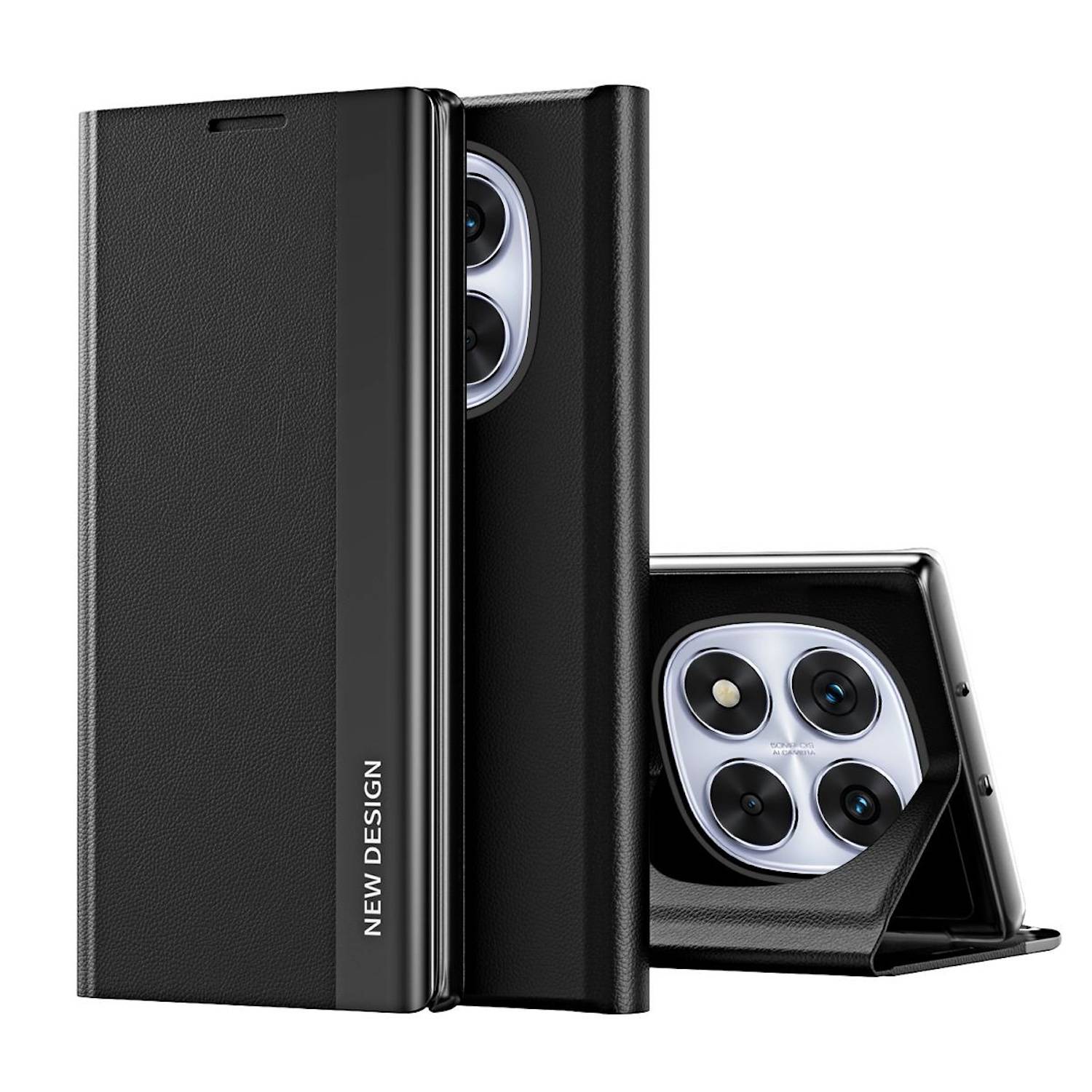 Für Xiaomi Redmi Note 14 Pro 5G Design Electroplated Kunstleder Hülle Schwarz