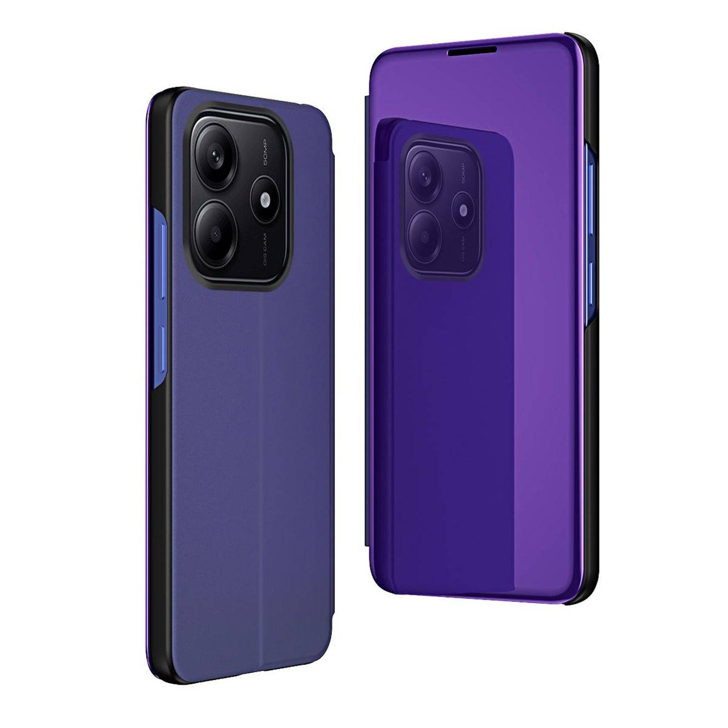 Für Xiaomi Redmi Note 14 5G View Spiegel Handy Smart Cover Wake UP Funktion Case Lila