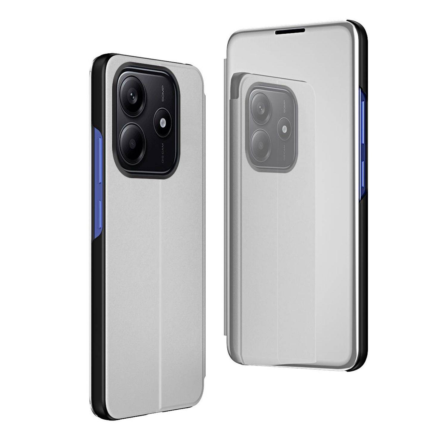 Für Xiaomi Redmi Note 14 5G View Spiegel Handy Smart Cover Wake UP Funktion Case Silber