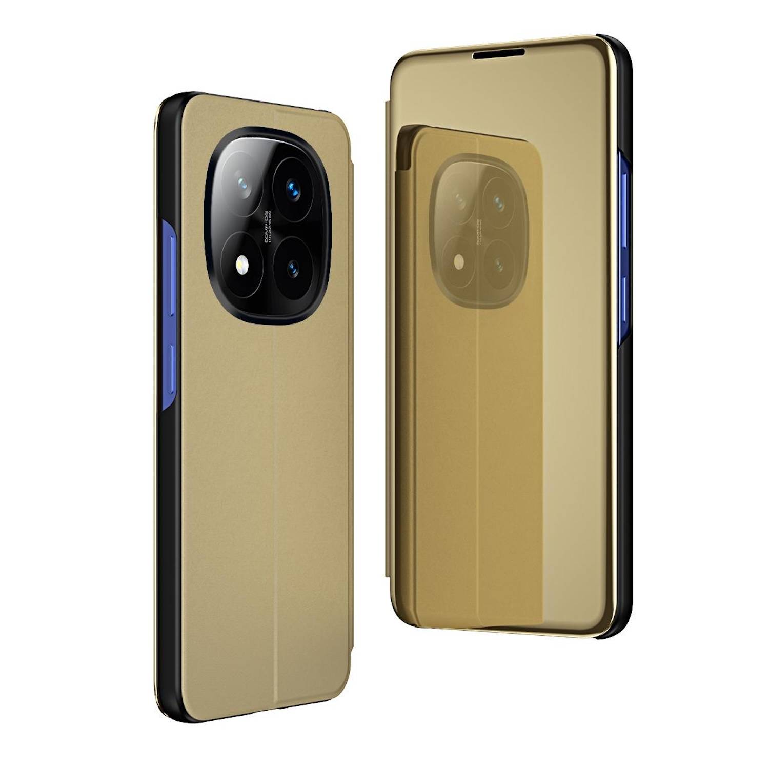 Für Xiaomi Redmi Note 14 Pro Plus 5G View Spiegel Handy Smart Cover Wake UP Funktion Case Gold