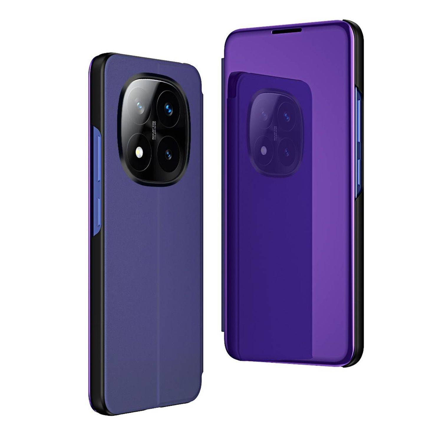 Für Xiaomi Redmi Note 14 Pro Plus 5G View Spiegel Handy Smart Cover Wake UP Funktion Case Lila