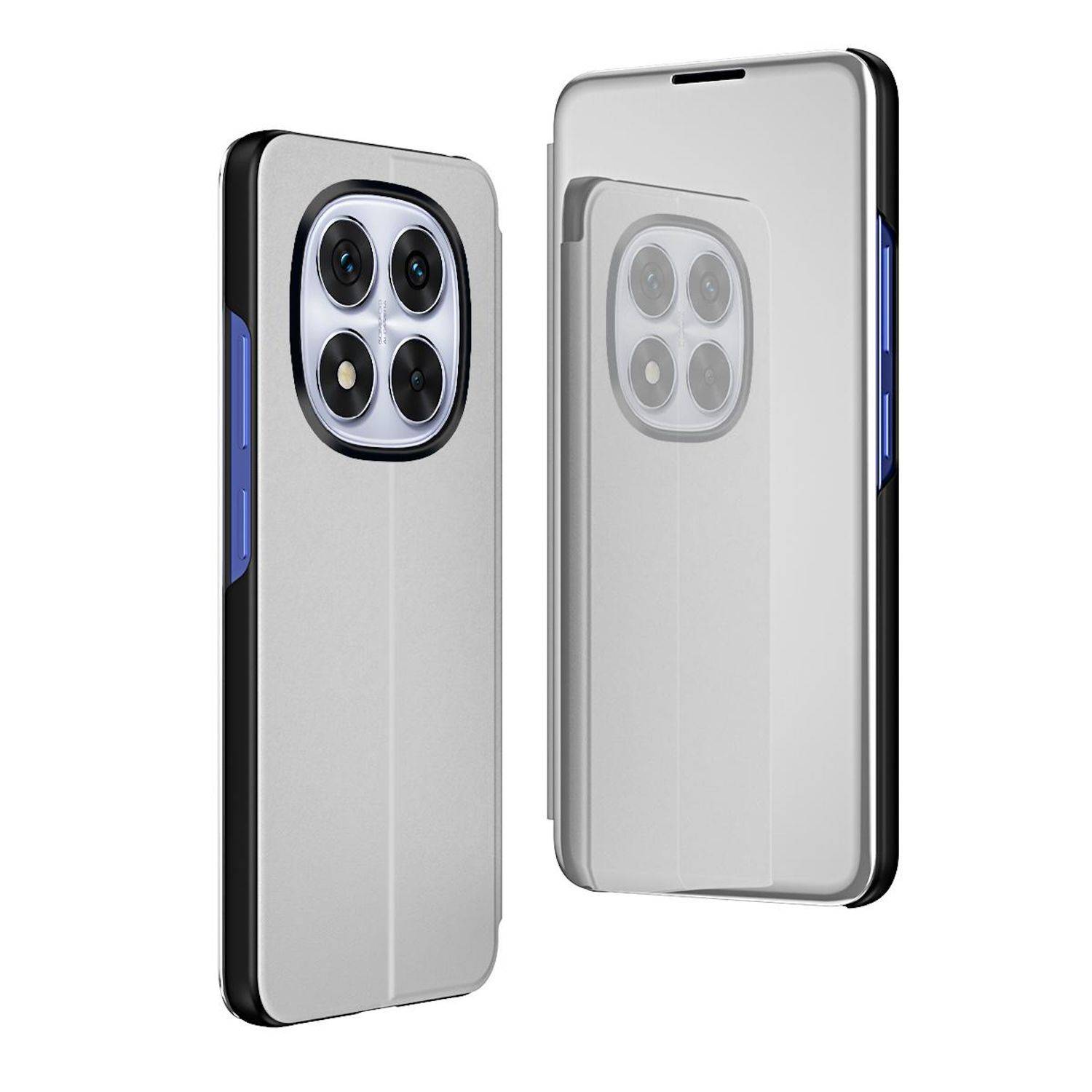 Für Xiaomi Redmi Note 14 Pro 5G View Spiegel Handy Smart Cover Wake UP Funktion Case Silber