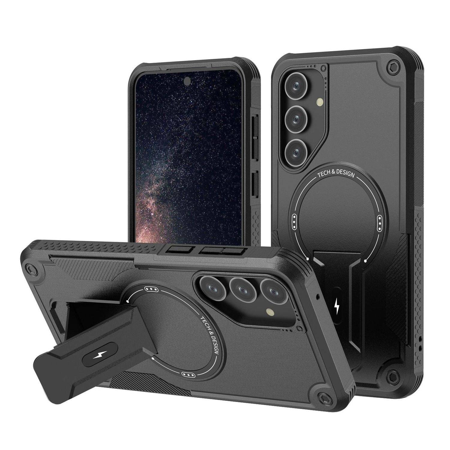 Für Samsung Galaxy A16 Armor MagSafe Halter PC Hybrid TPU Schutz Hülle Schwarz