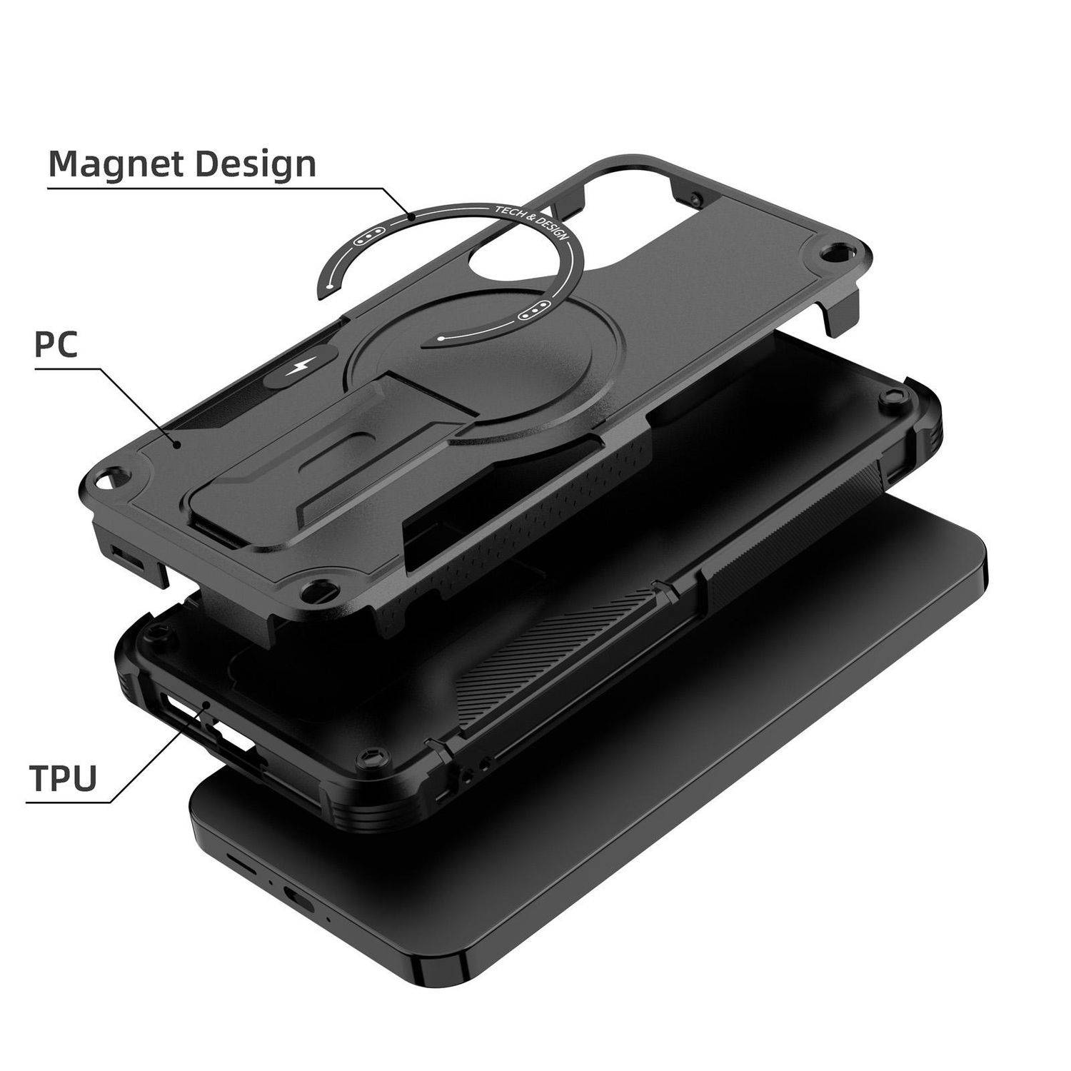 Für Samsung Galaxy A16 Armor MagSafe Halter PC Hybrid TPU Schutz Hülle Schwarz