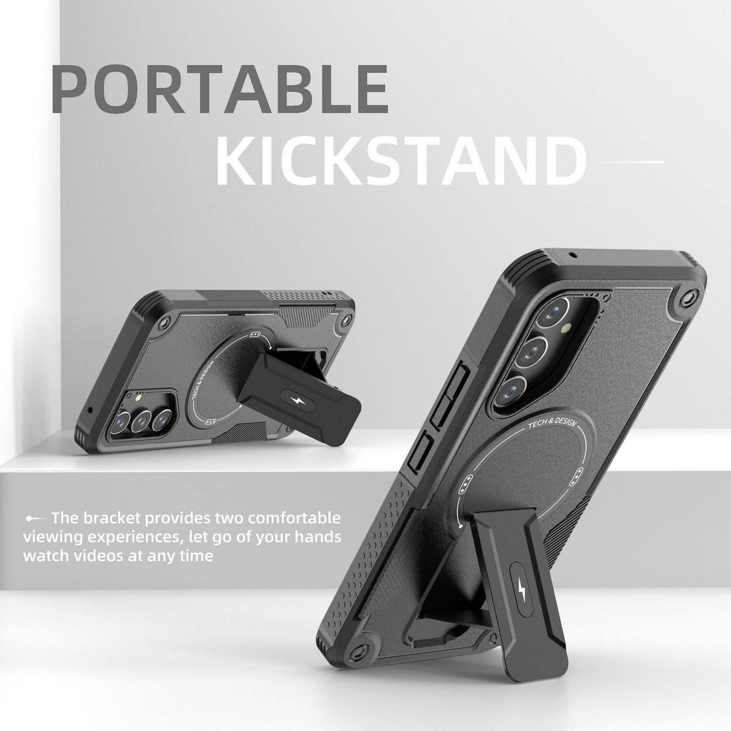 Für Samsung Galaxy A16 Armor MagSafe Halter PC Hybrid TPU Schutz Hülle Schwarz