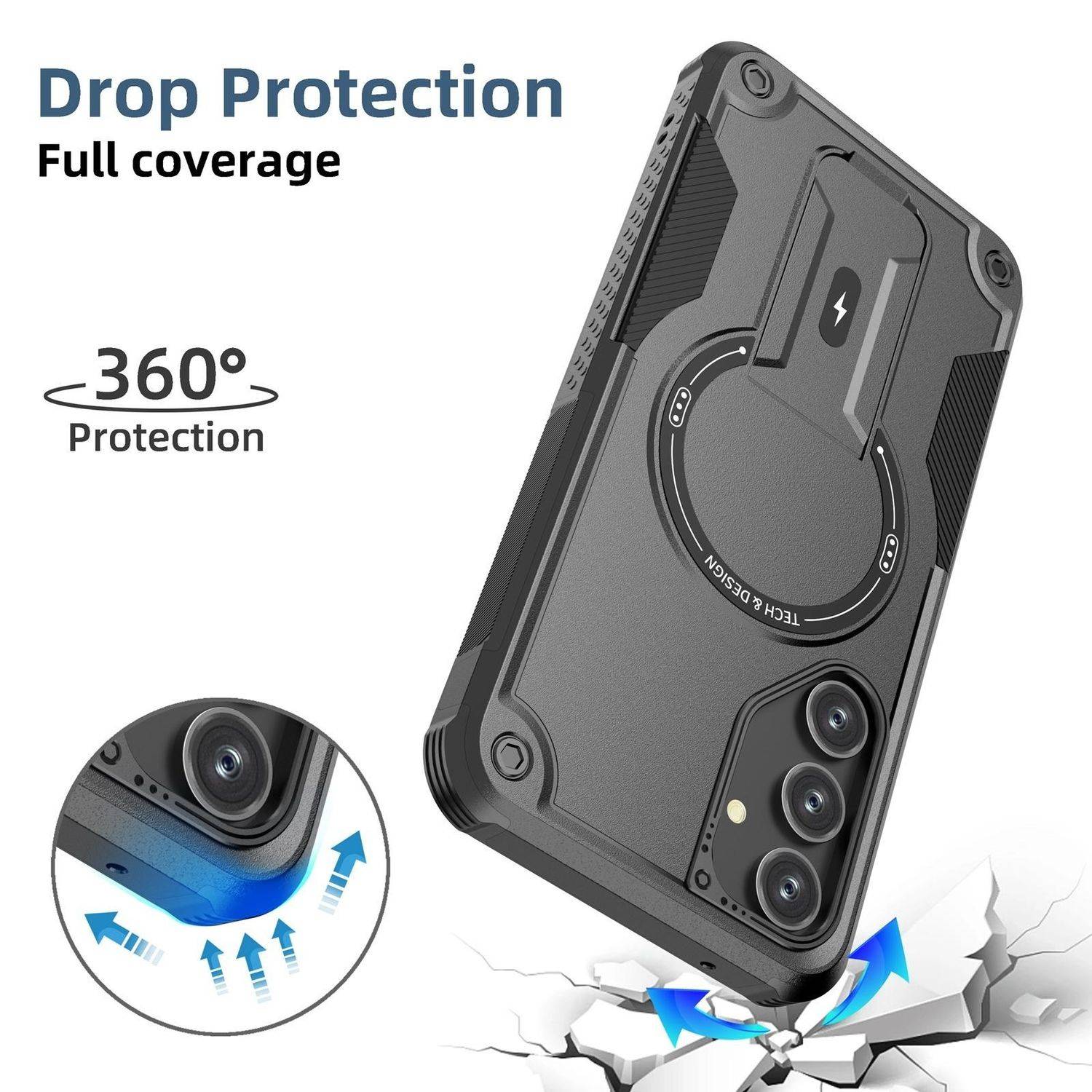 Für Samsung Galaxy A16 Armor MagSafe Halter PC Hybrid TPU Schutz Hülle Schwarz