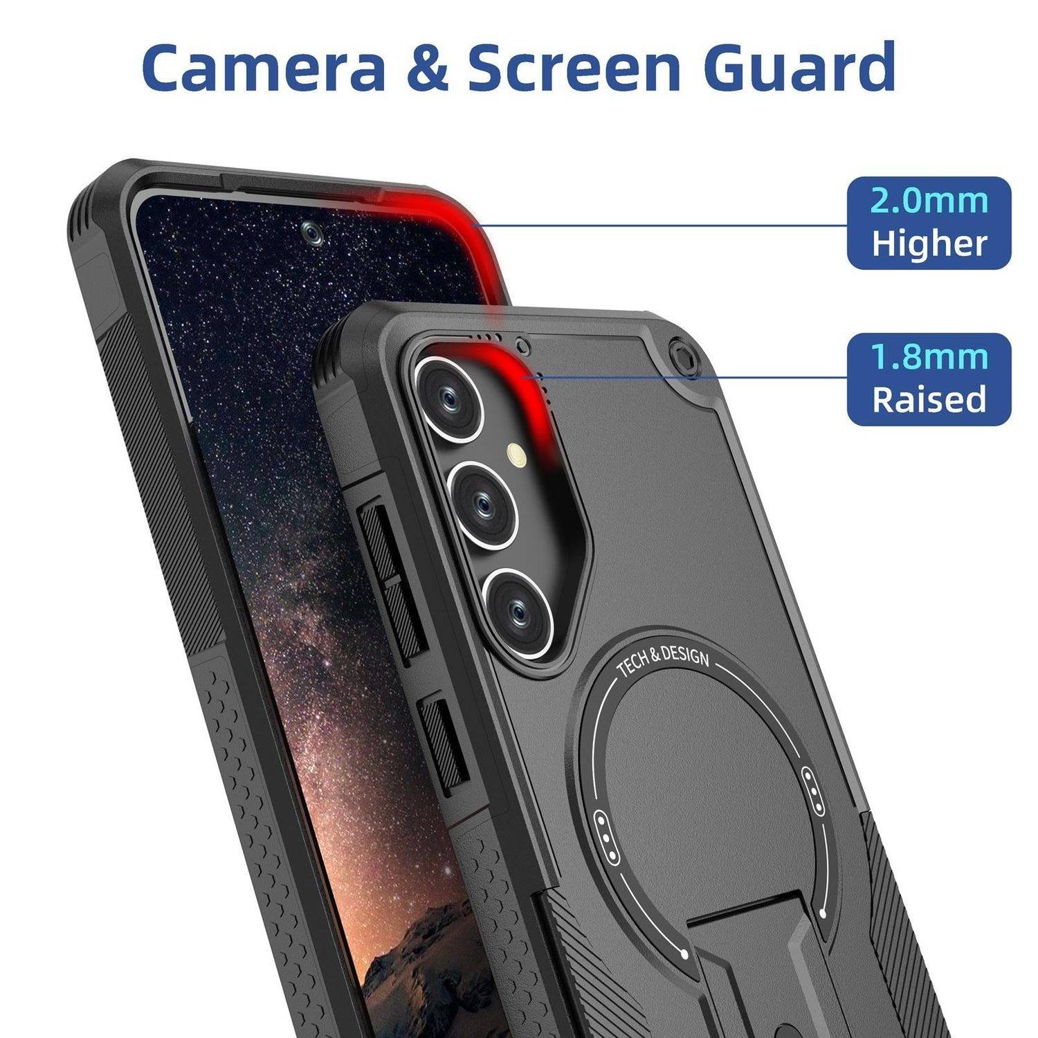 Für Samsung Galaxy A16 Armor MagSafe Halter PC Hybrid TPU Schutz Hülle Schwarz