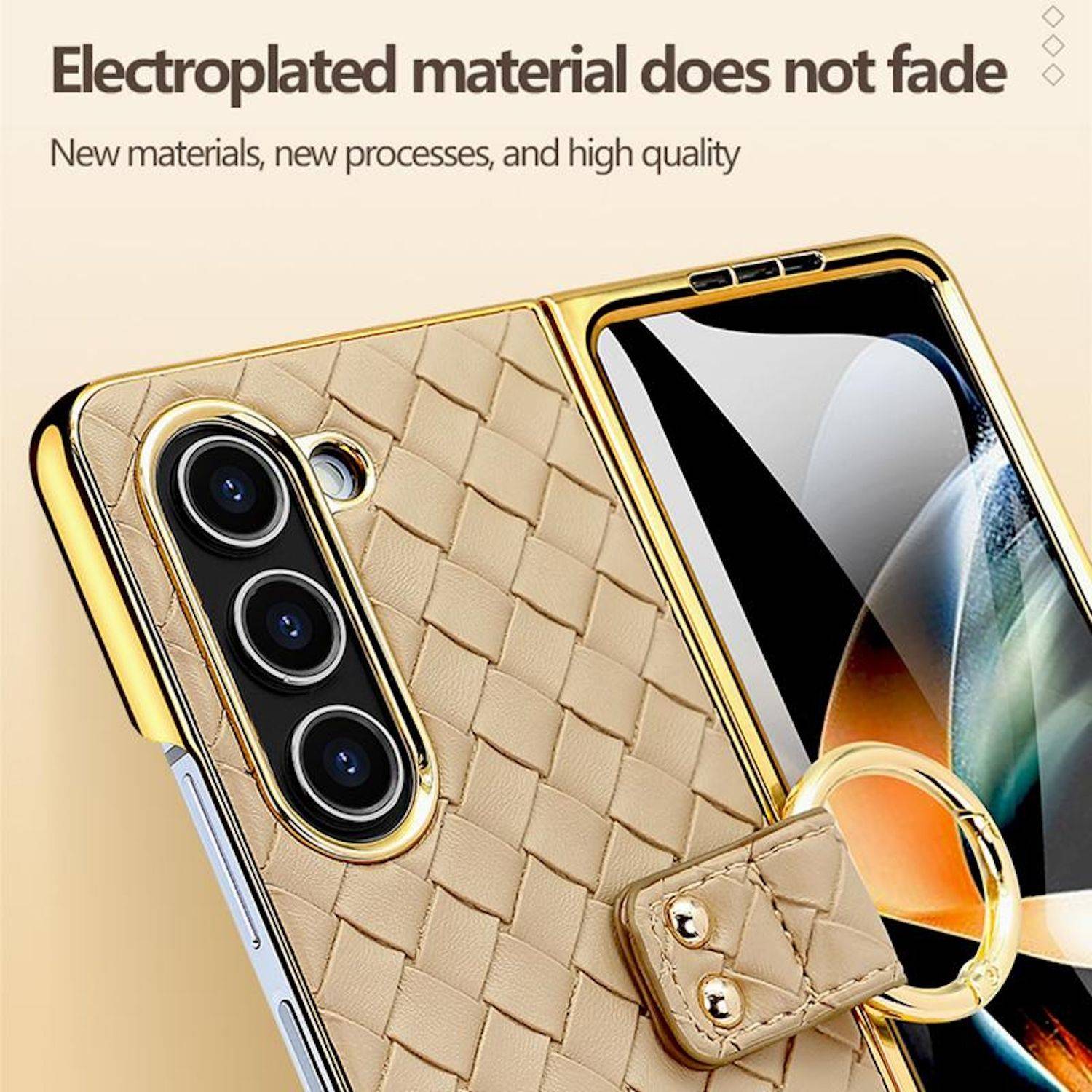 Für Samsung Galaxy Z Fold6 Design Gewebte Kunstleder Metall Ring Hülle Schwarz