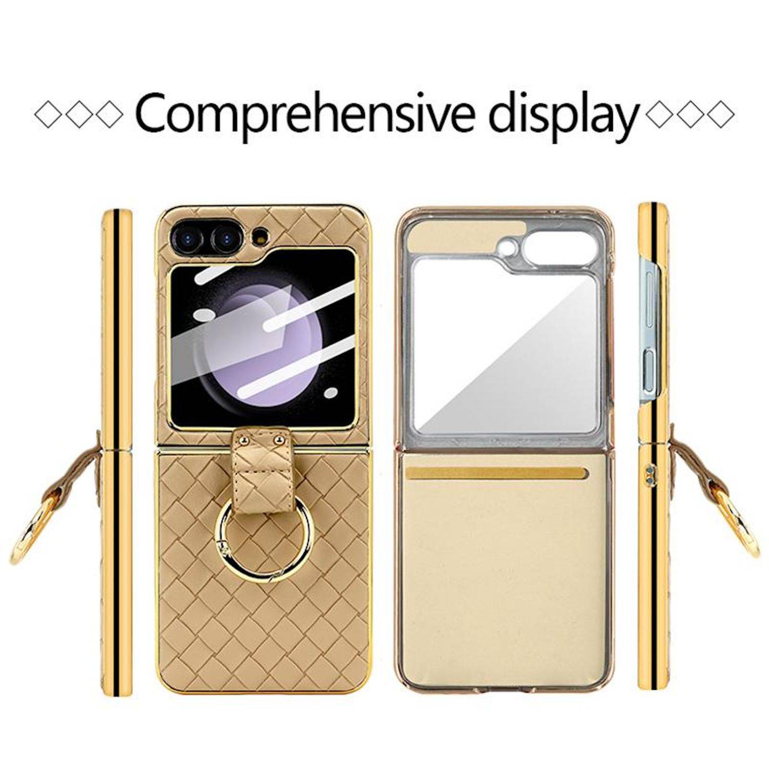 Für Samsung Galaxy Z Flip6 Design Gewebte Kunstleder Metall Ring Hülle Schwarz