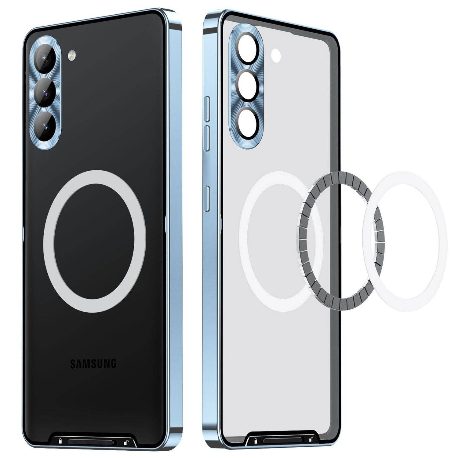 Für Samsung Galaxy S25 5G Magnetische Magsafe Frosted Metall Design Schutz Hülle Cover Blau
