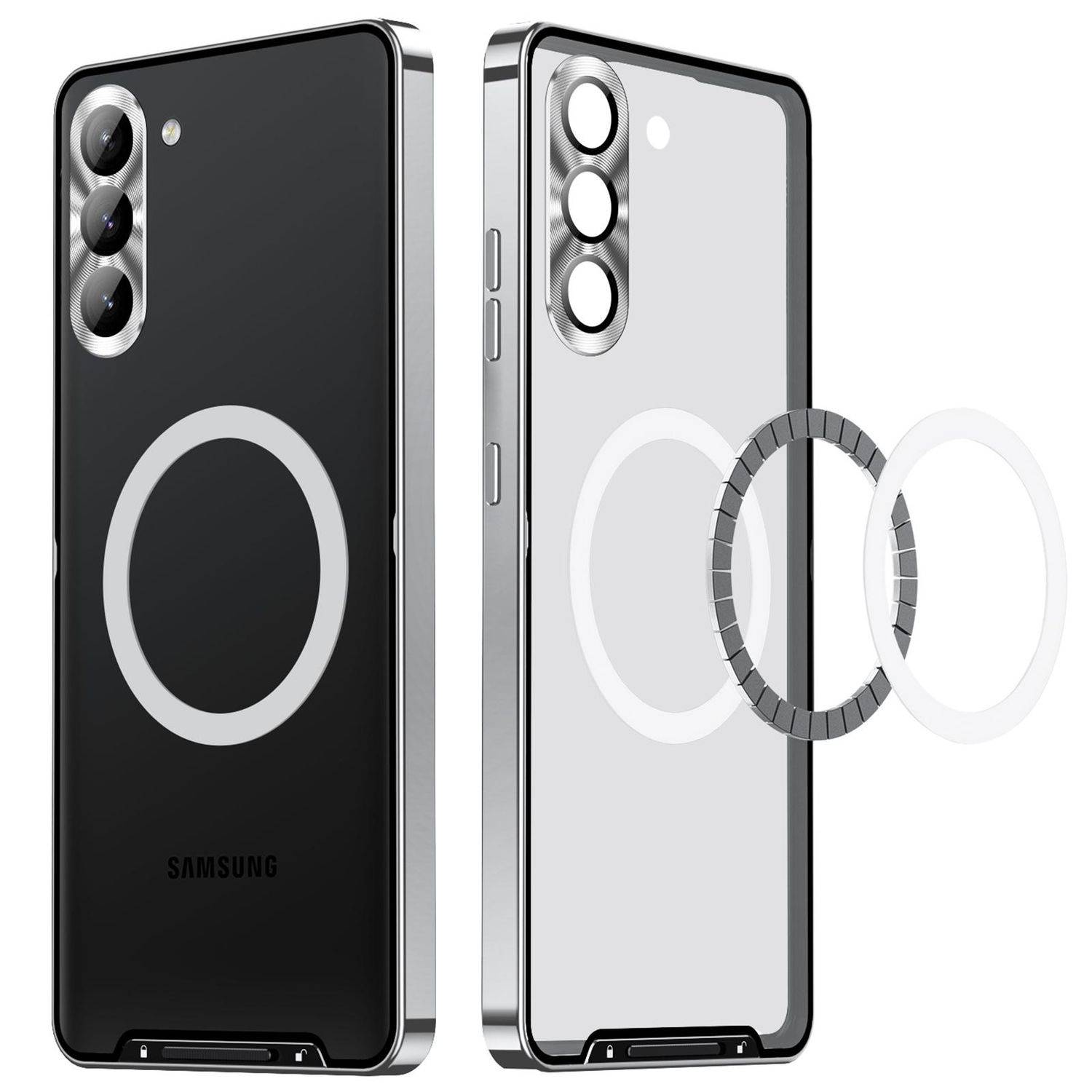 Für Samsung Galaxy S25 Plus 5G Magnetische Magsafe Frosted Metall Design Schutz Hülle Cover Silber