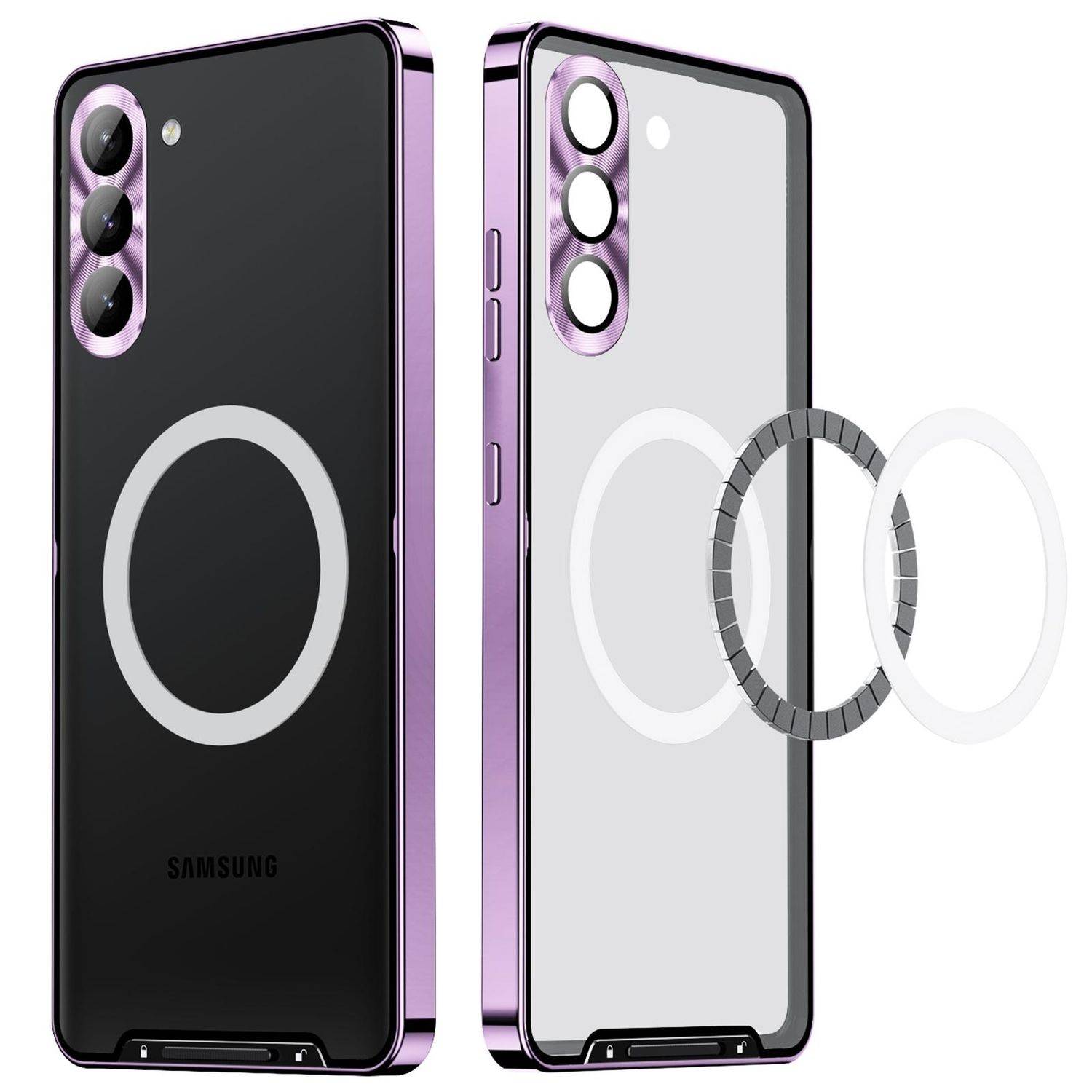 Für Samsung Galaxy S25 5G Magnetische Magsafe Frosted Metall Design Schutz Hülle Cover Lila