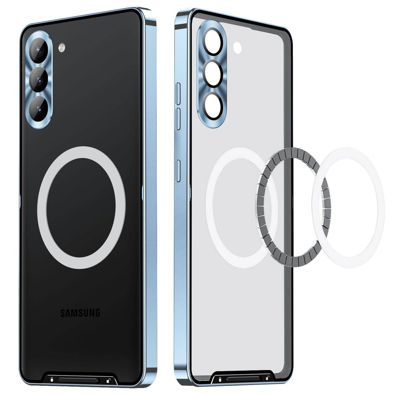 Für Samsung Galaxy S25 Plus 5G Magnetische Magsafe Frosted Metall Design Schutz Hülle Cover Blau